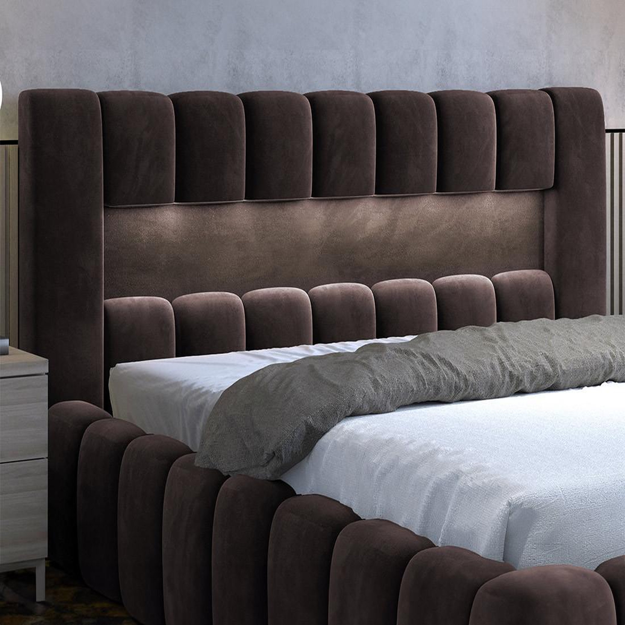 Voir la diapositive 3 : BEST MOBILIER Cleo - lit coffre avec led - 180x200 cm - sommier inclus - en velours