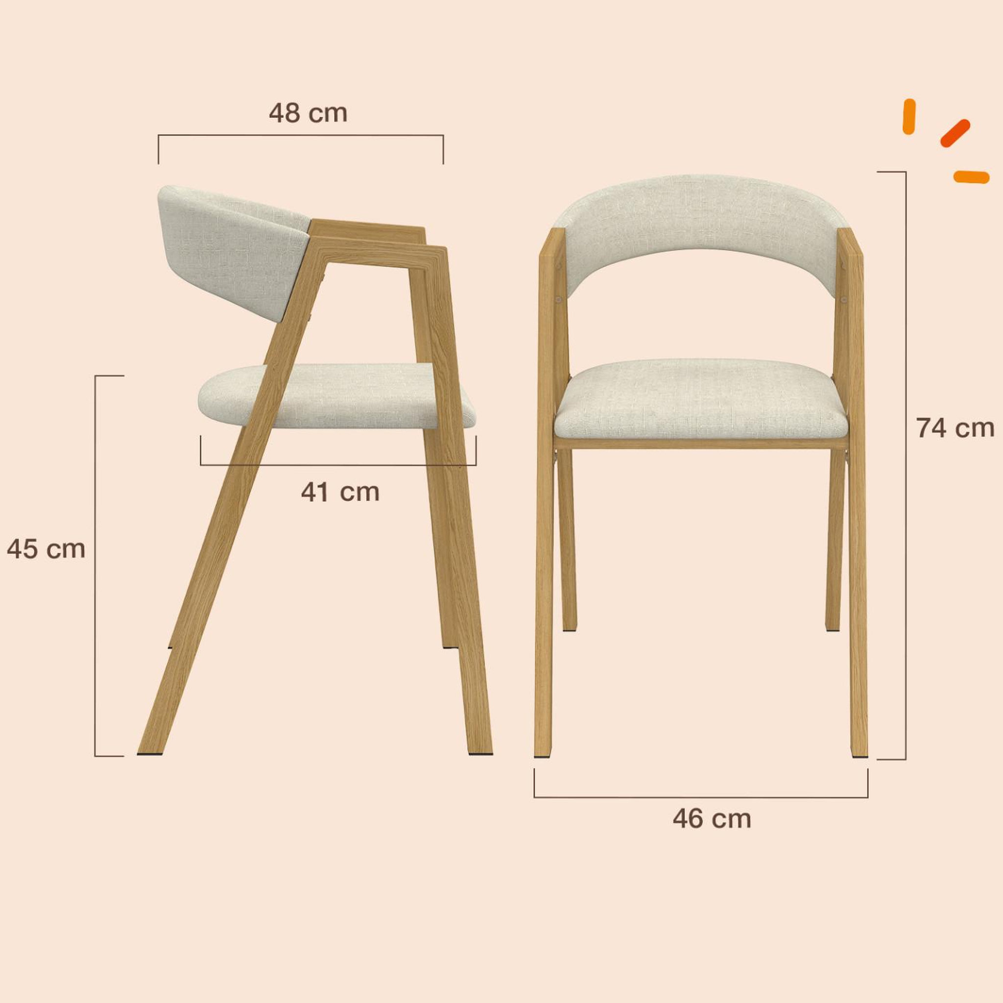 Voir la diapositive 4 : ID MARKET Lot de 6 chaises CAMILLE en métal effet bois et tissu beige avec accoudoirs