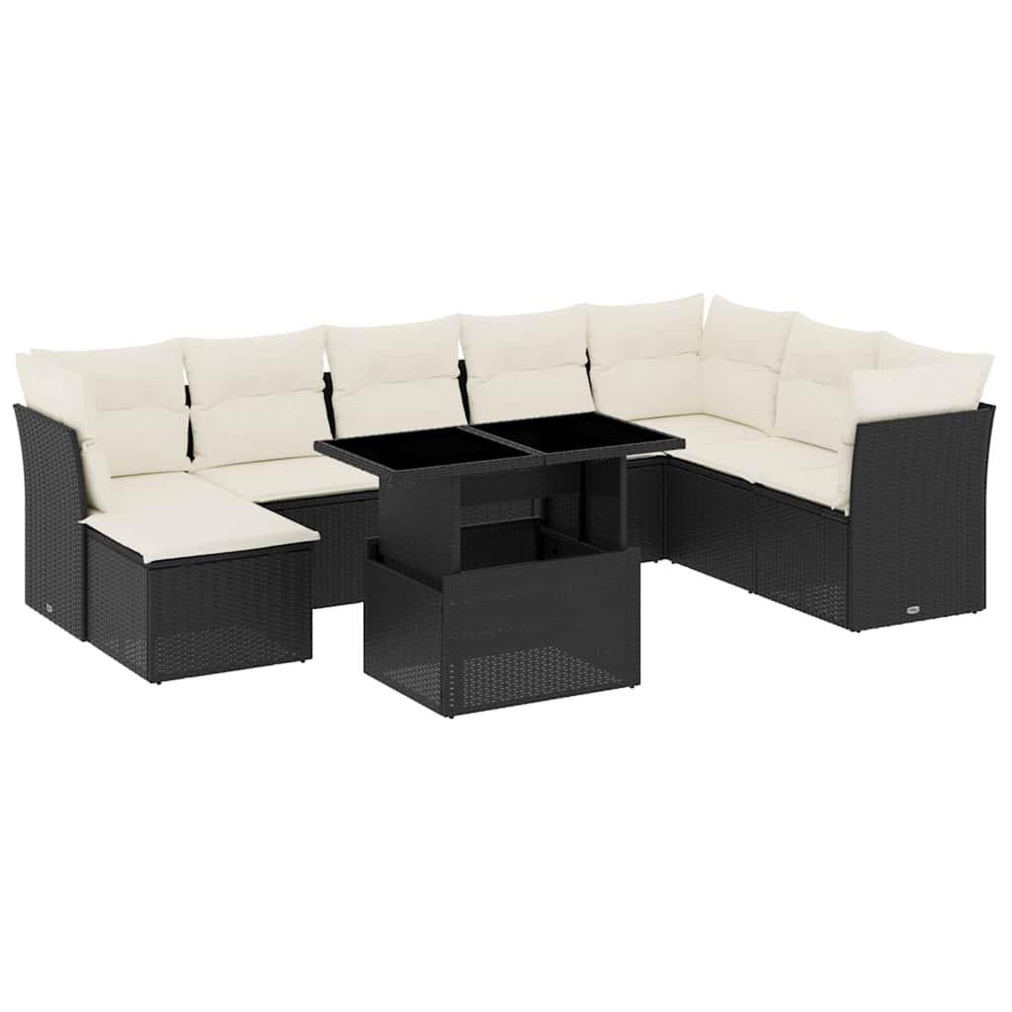 Voir la diapositive 2 : VIDAXL Salon de jardin 9 pcs avec coussins noir resine tressee