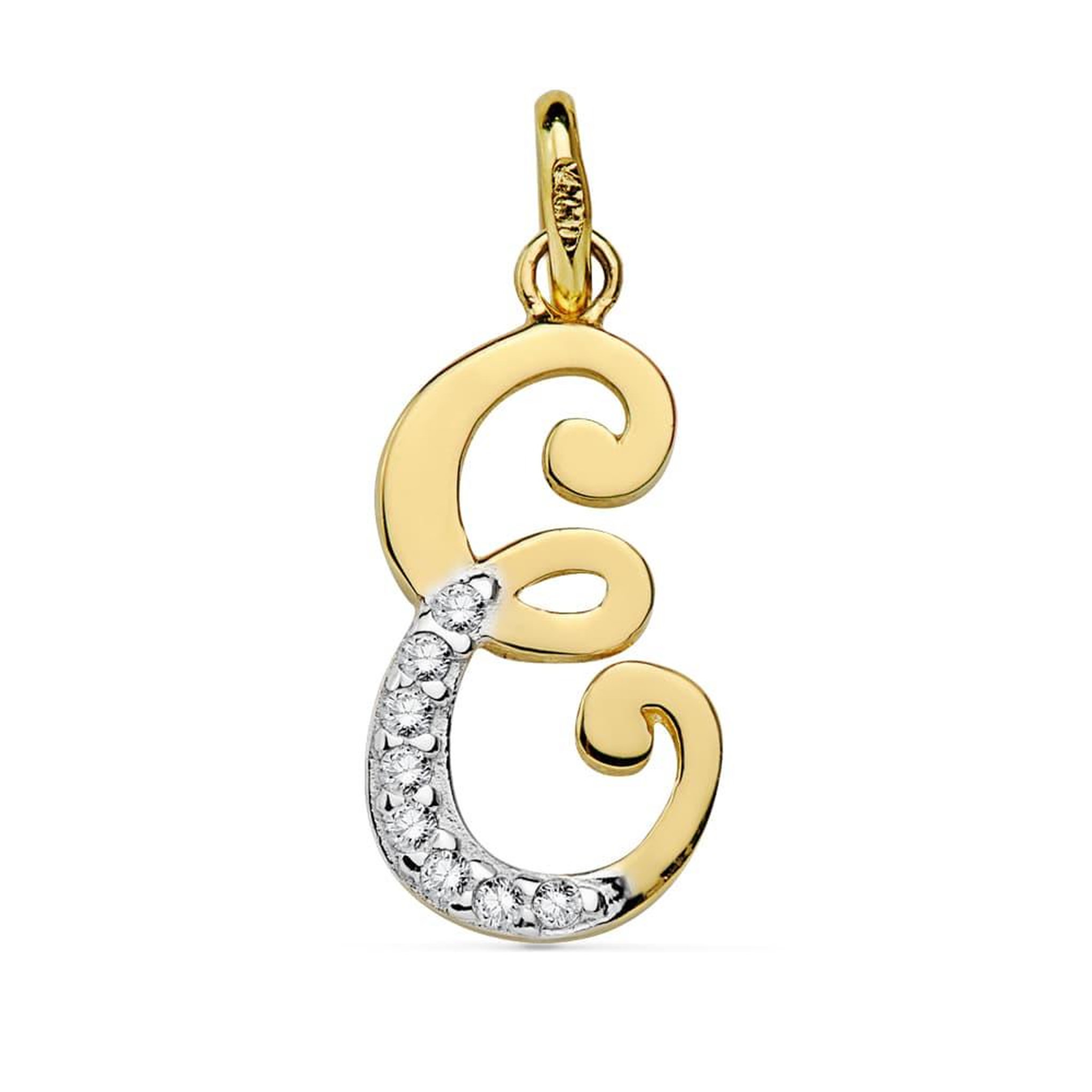 L'ATELIER D'AZUR Pendentif Or 18 Carats 750 Jaune Serti de Zirconiums - Initiale Lettre  E  - Chaine Offerte