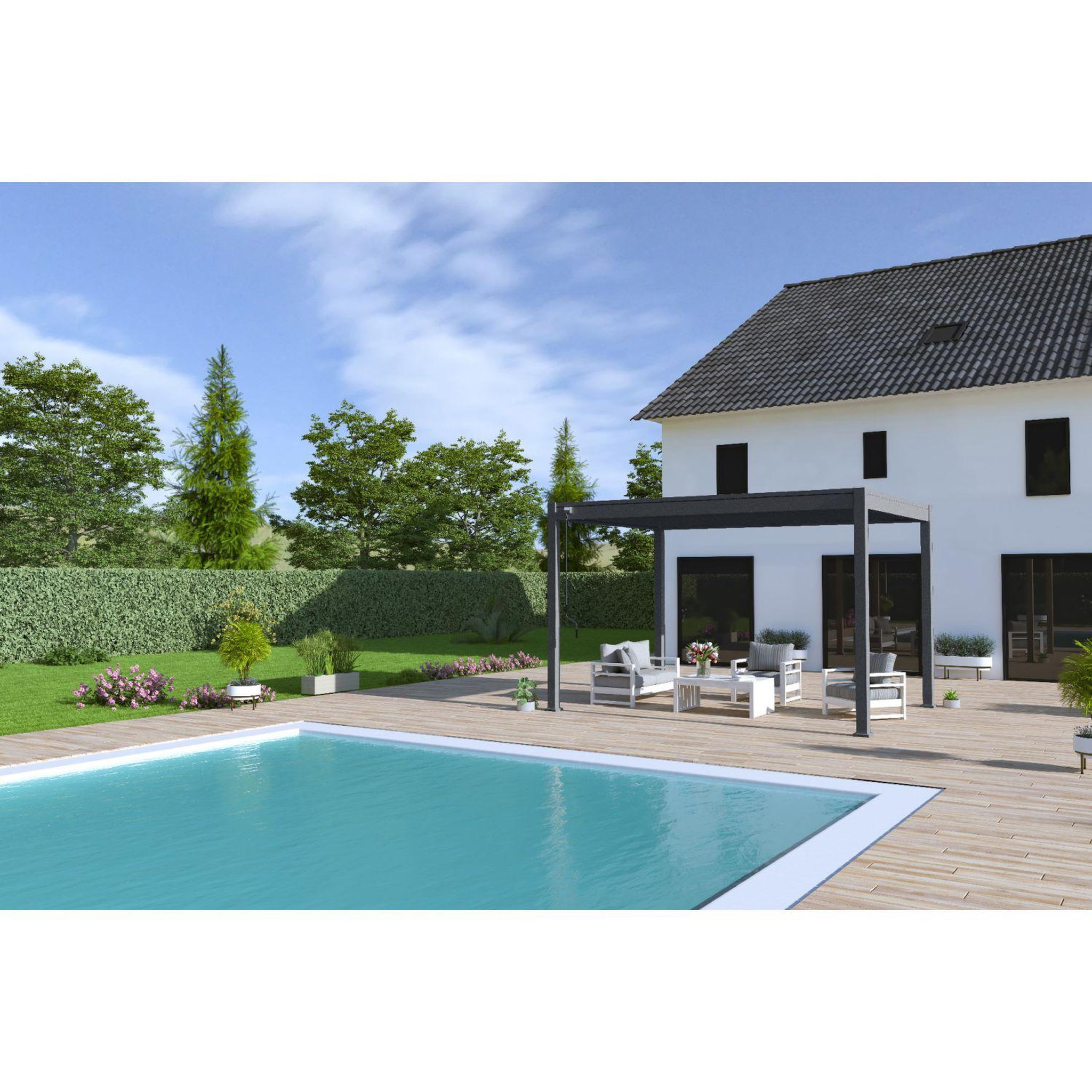 Voir la diapositive 1 : OMBREA Pergola Bioclimatique autoportée 3X4 m - Aluminium - Anthracite - VS OMBREA®
