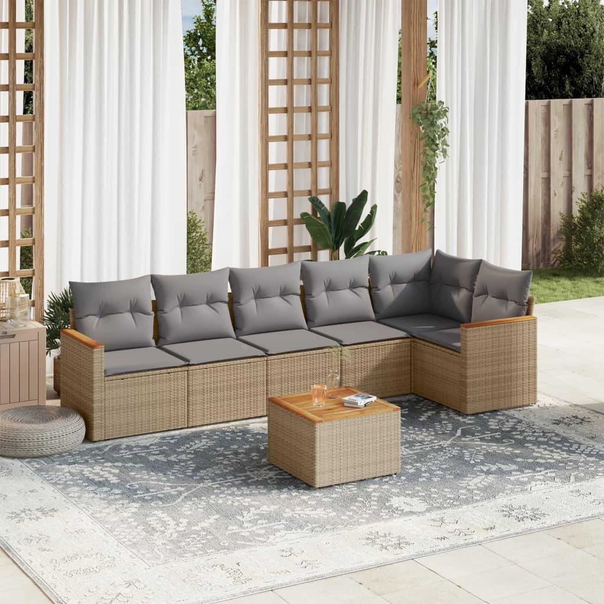 VIDAXL Salon de jardin avec coussins 7 pcs beige resine tressee