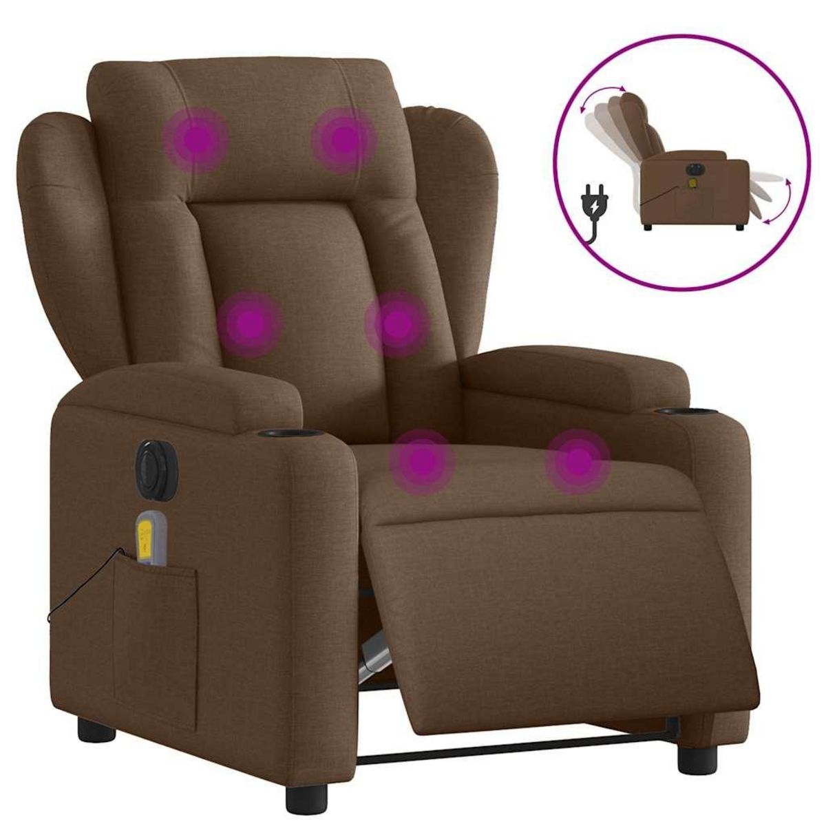 VIDAXL Fauteuil inclinable de massage electrique marron tissu