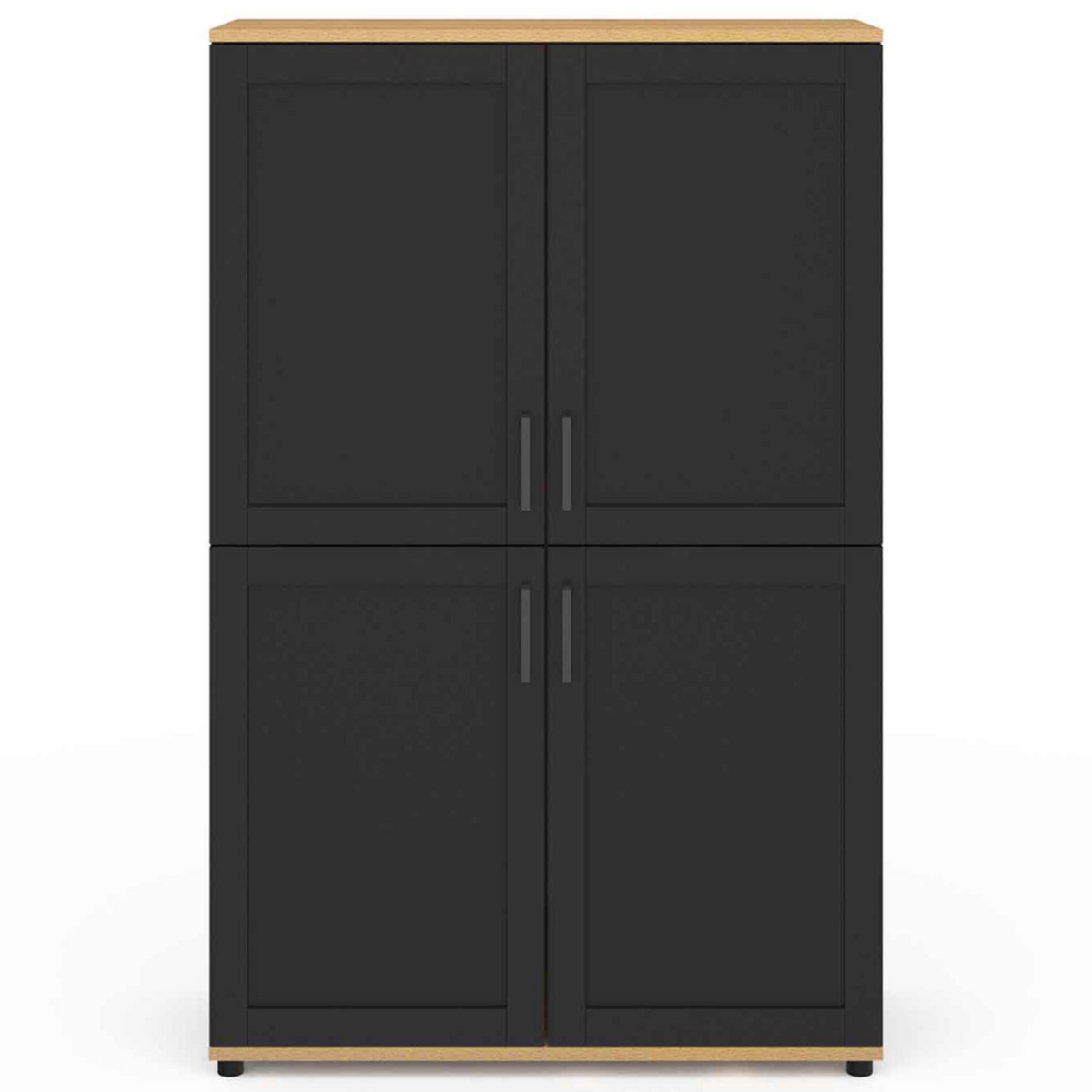 ID MARKET Buffet haut H. 125 cm VITO 4 portes noir et bois