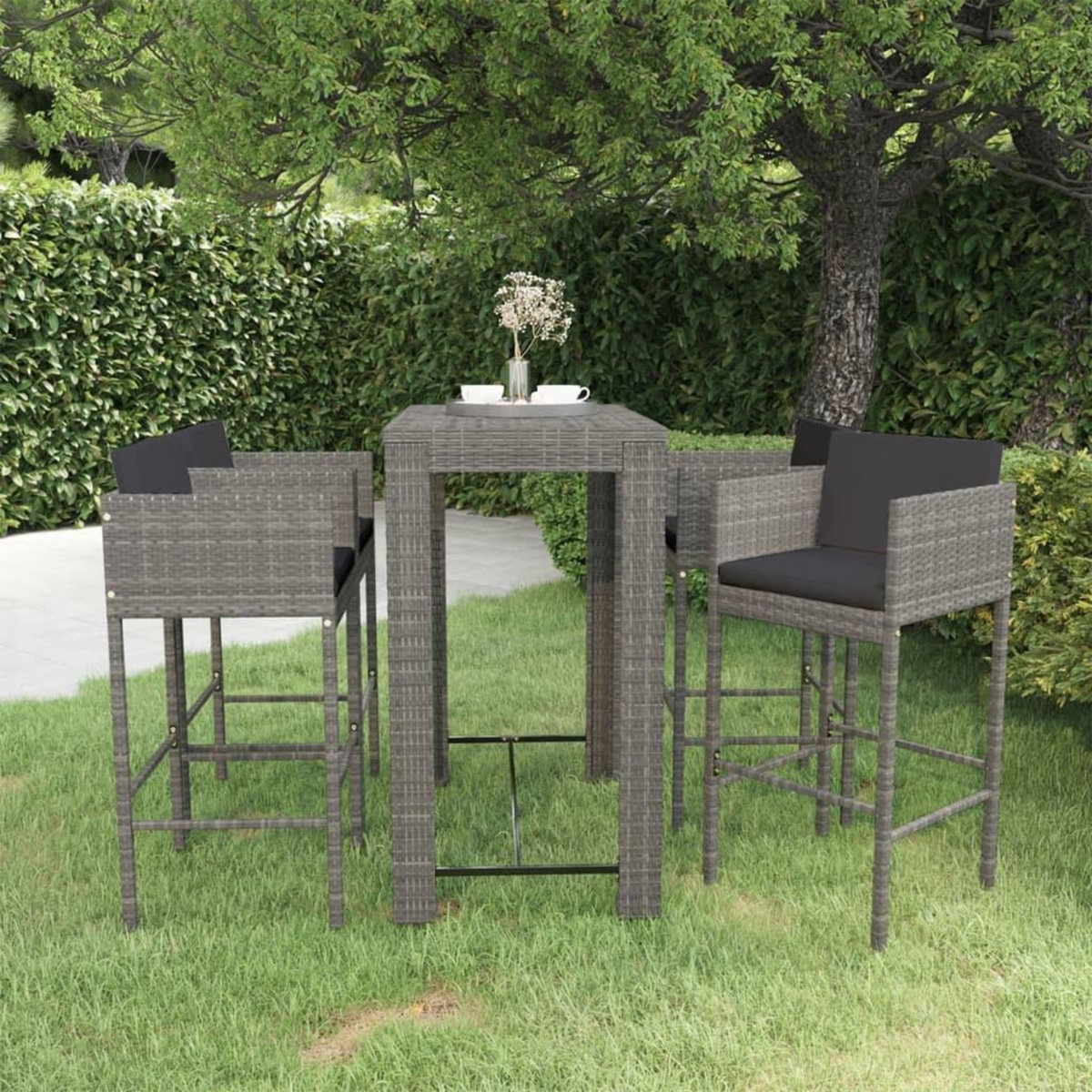 VIDAXL Ensemble de bar de jardin 5 pcs et coussins Resine tressee Gris