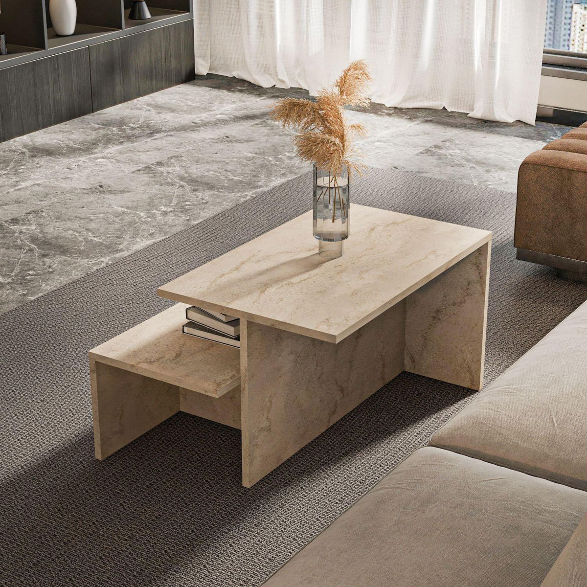 Habitat et Jardin Table gigogne (2 pièces) en bois  Twins  72 x 45 x 42 cm - Travertin