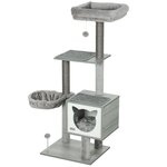 PAWHUT Arbre à chat multi-équipement griffoirs grattoirs niche hamac panier coussins amovibles H126 cm peluche courte sisal naturel gris