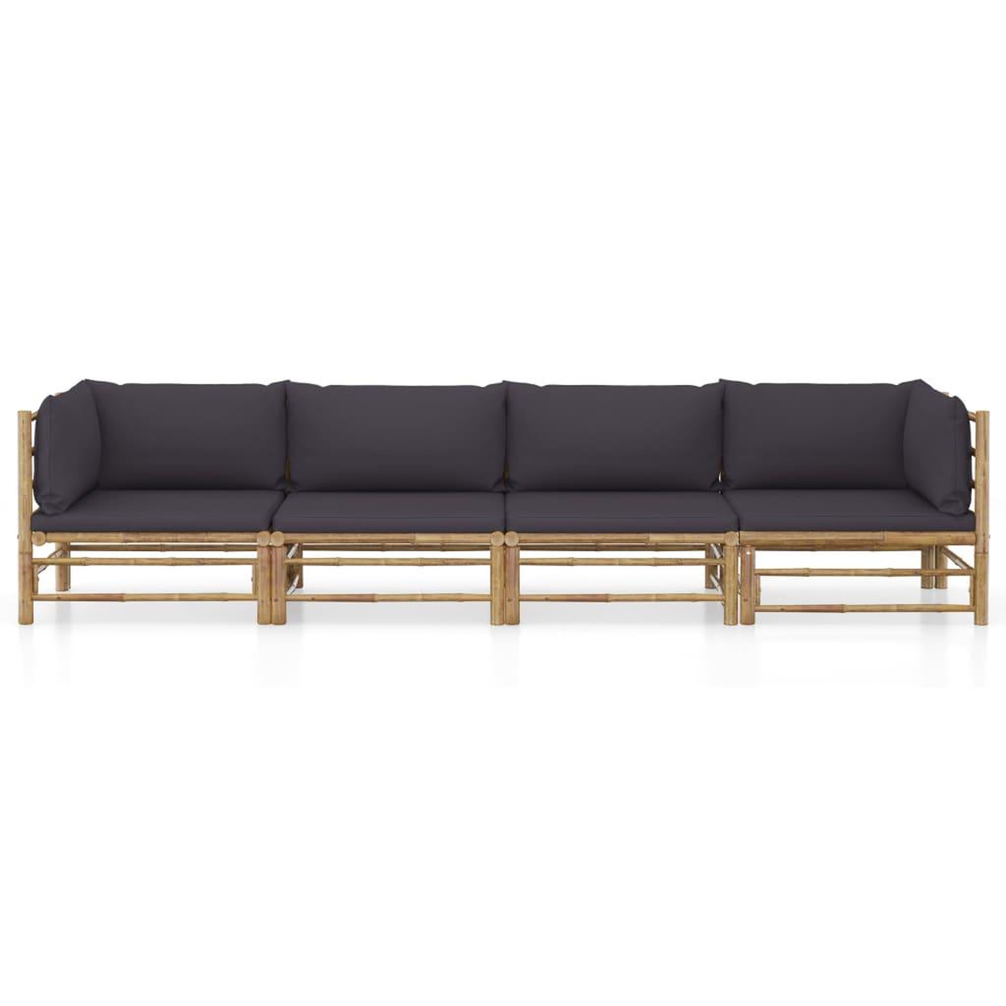 Voir la diapositive 2 : VIDAXL Salon de jardin 4 pcs avec coussins gris fonce bambou