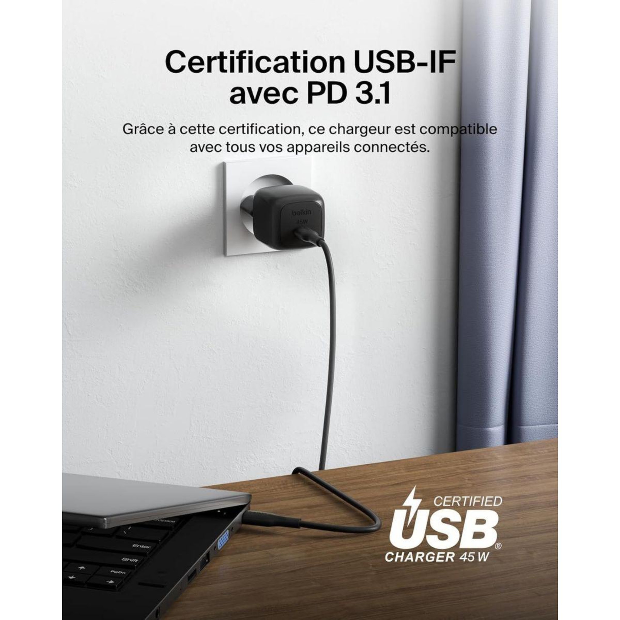 Voir la diapositive 3 : Belkin Chargeur 45w usb charge rapide pps noir