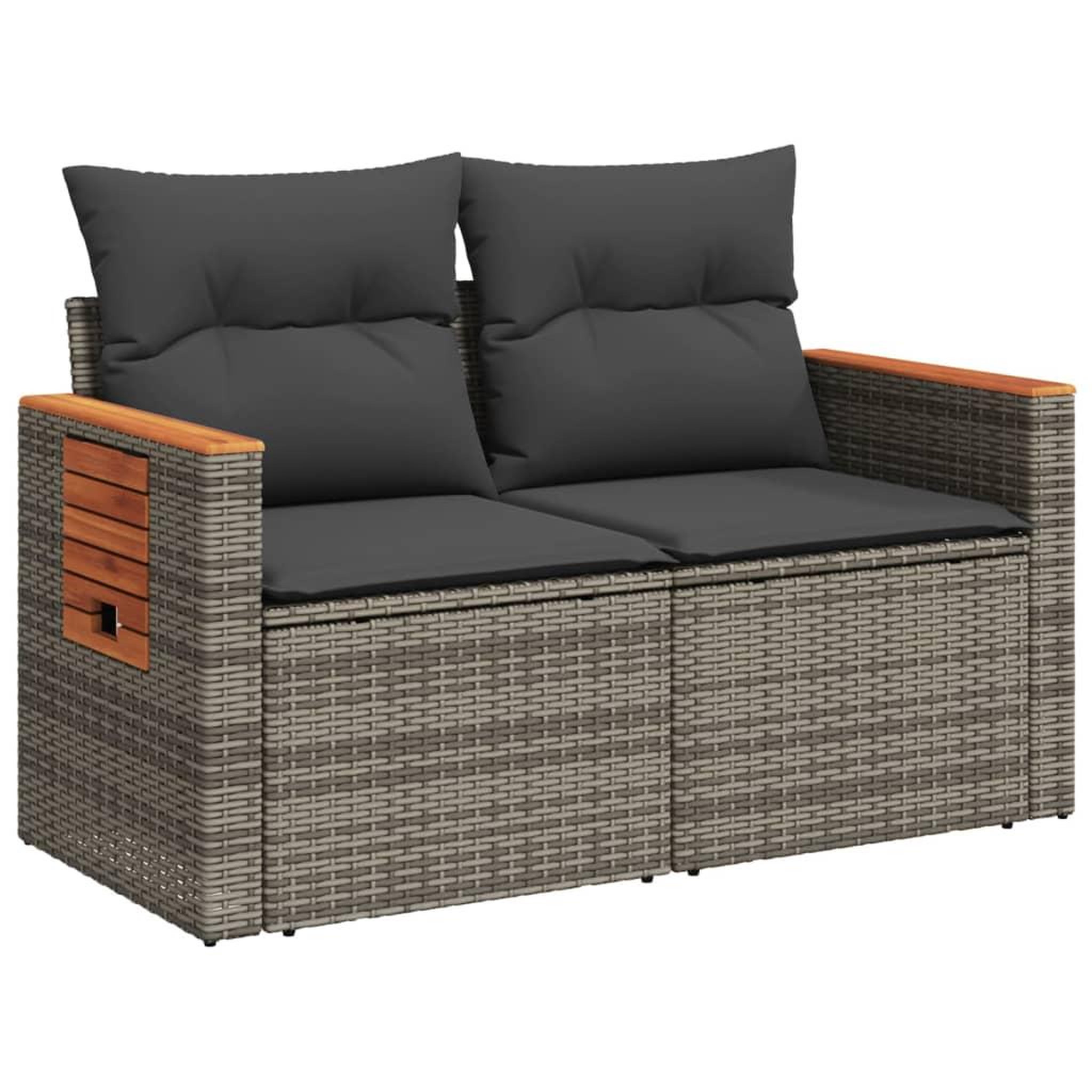Voir la diapositive 4 : VIDAXL Canape de jardin 2 places avec coussins gris resine tressee