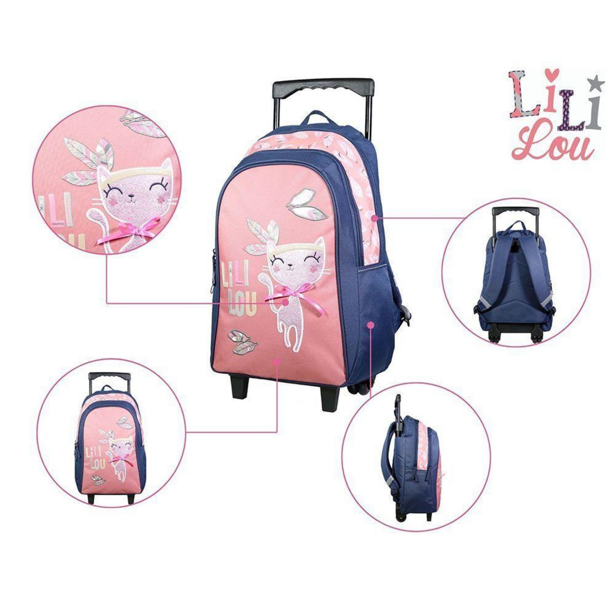 Bagtrotter BAGTROTTER Sac à dos à roulettes Lili Lou Chat Rose