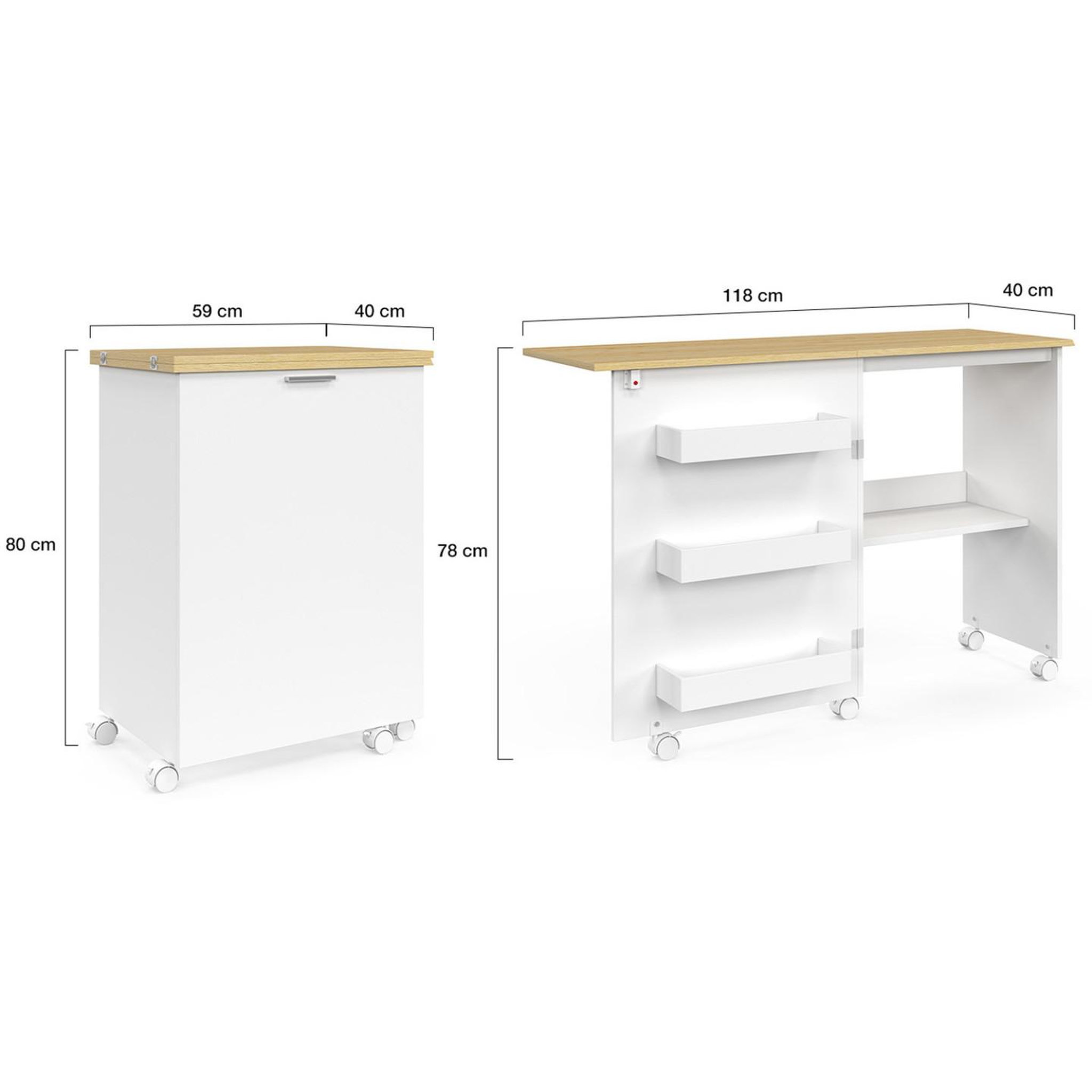 Voir la diapositive 5 : ID MARKET Table de couture pliable à roulettes meuble pour machine à coudre avec 4 étagères