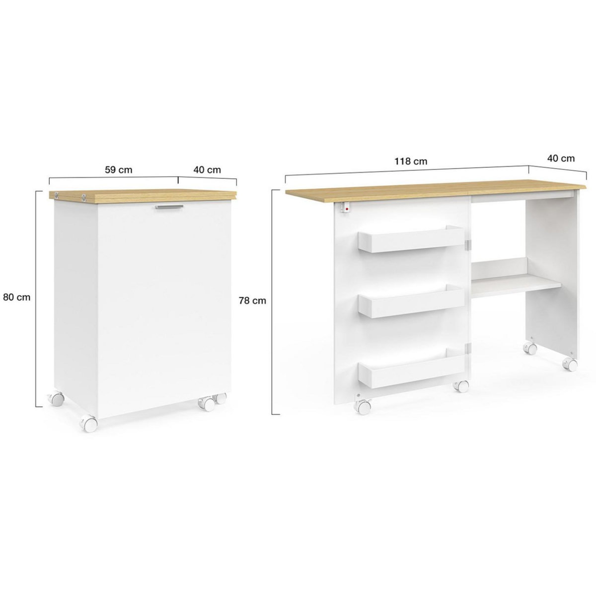 ID MARKET Table de couture pliable à roulettes meuble pour machine à coudre avec 4 étagères