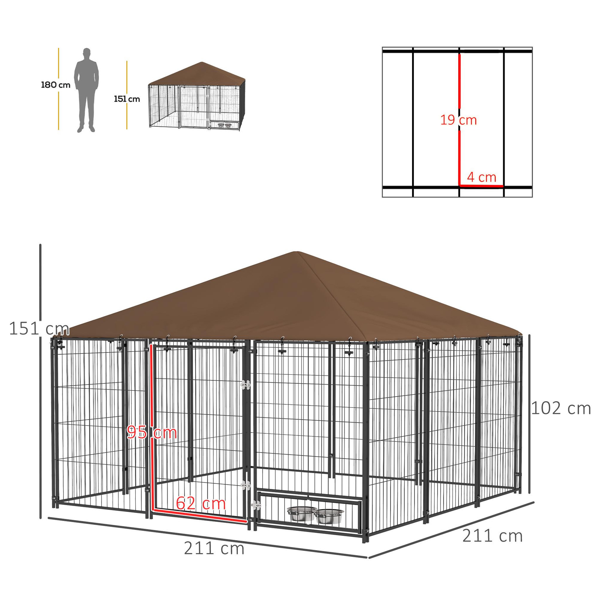 Voir la diapositive 3 : PAWHUT Chenil extérieur couvert pour chien 2 supports gamelles rotatifs porte verouillable acier noir