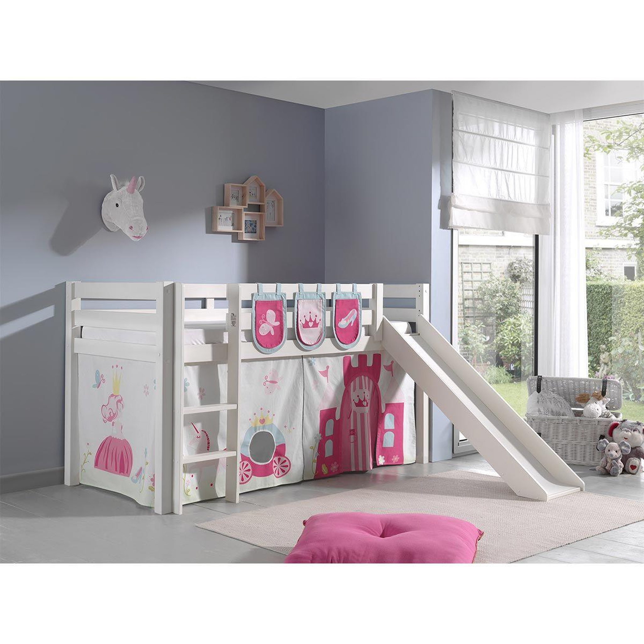 Voir la diapositive 5 : Paris Prix Pack - lit enfant toboggan, tente & 3 pochettes  pino princesse  blanc