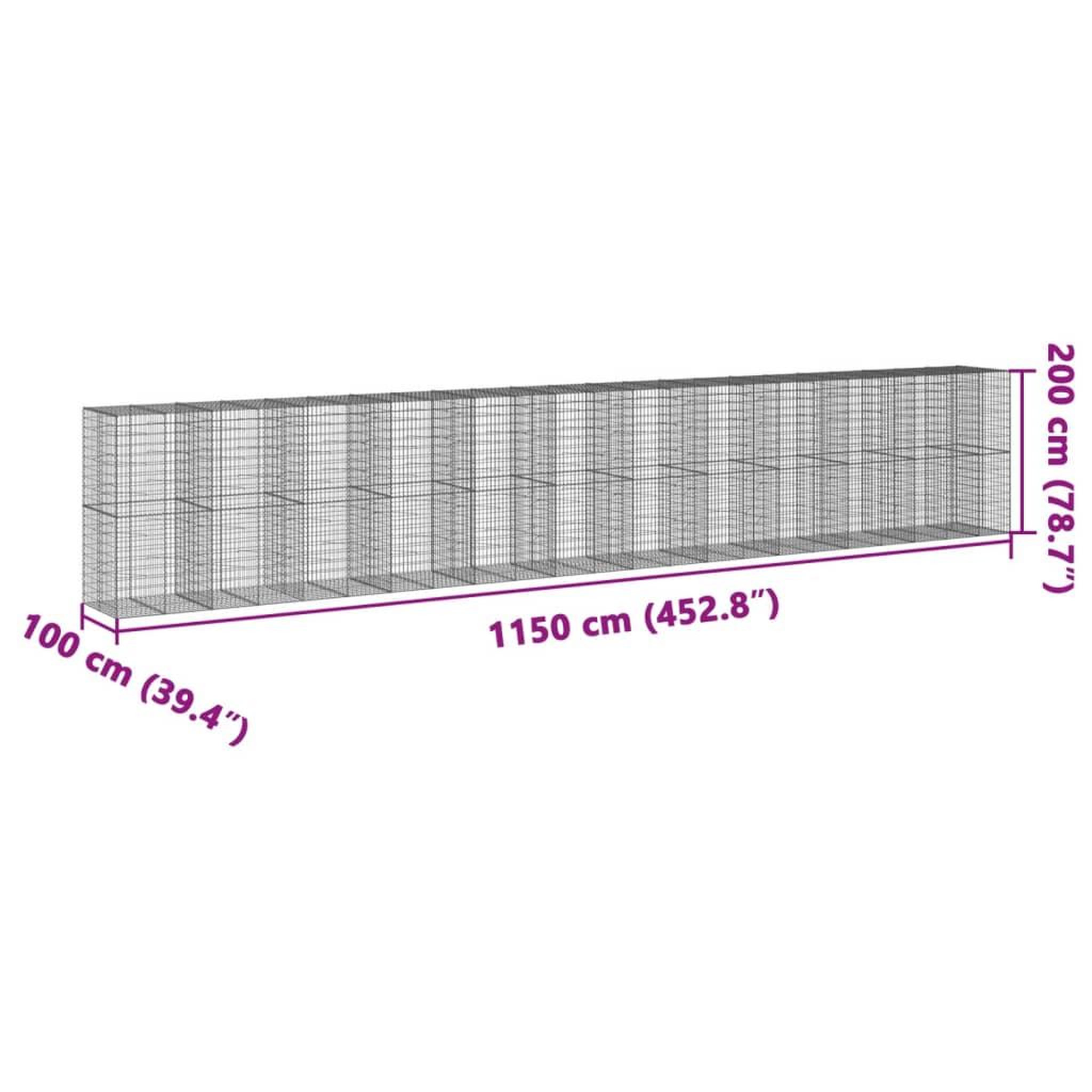 Voir la diapositive 6 : VIDAXL Panier gabion avec couvercle 1150x100x200 cm fer galvanise