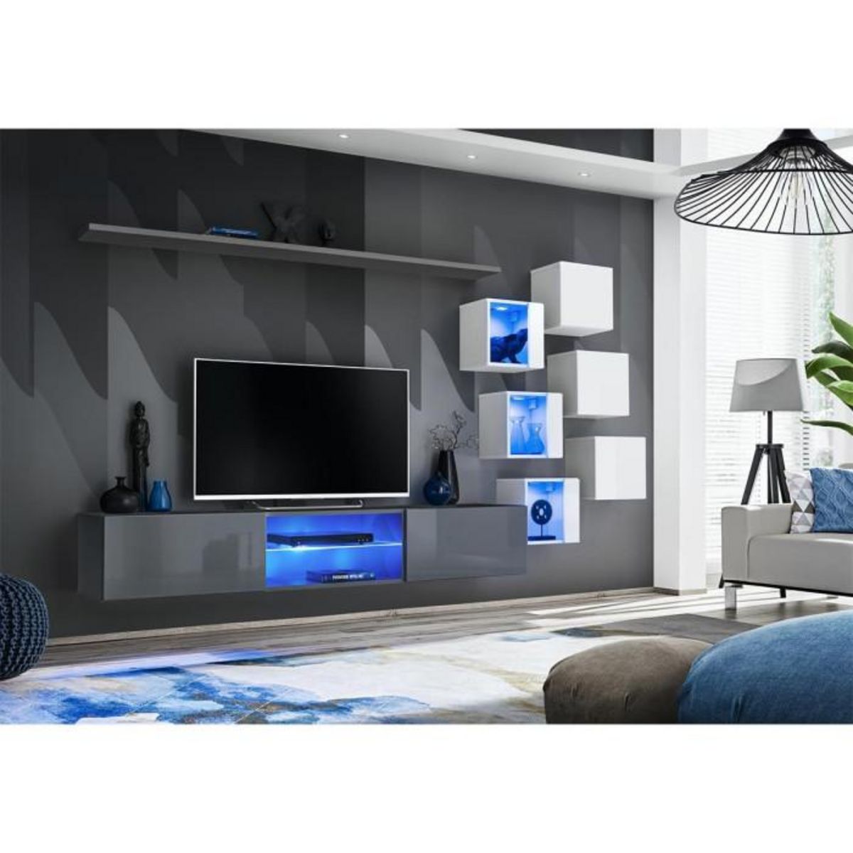 Paris Prix Ensemble Meuble TV  Switch XXI  260cm Gris & Blanc