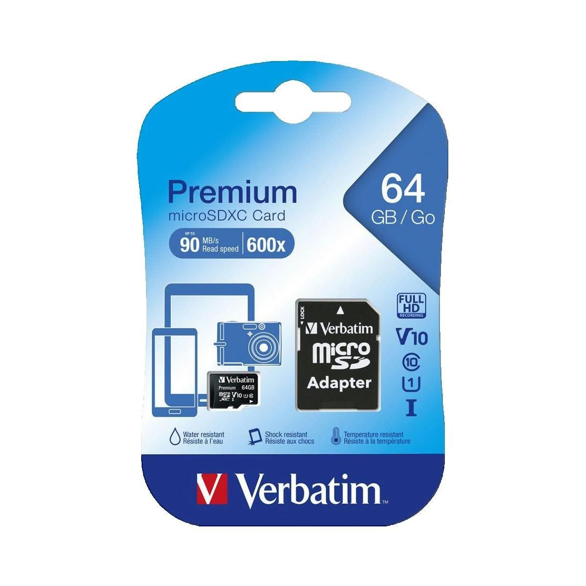 Verbatim Carte Mémoire MicroSD Verbatim Premium 64 Go Classe 10