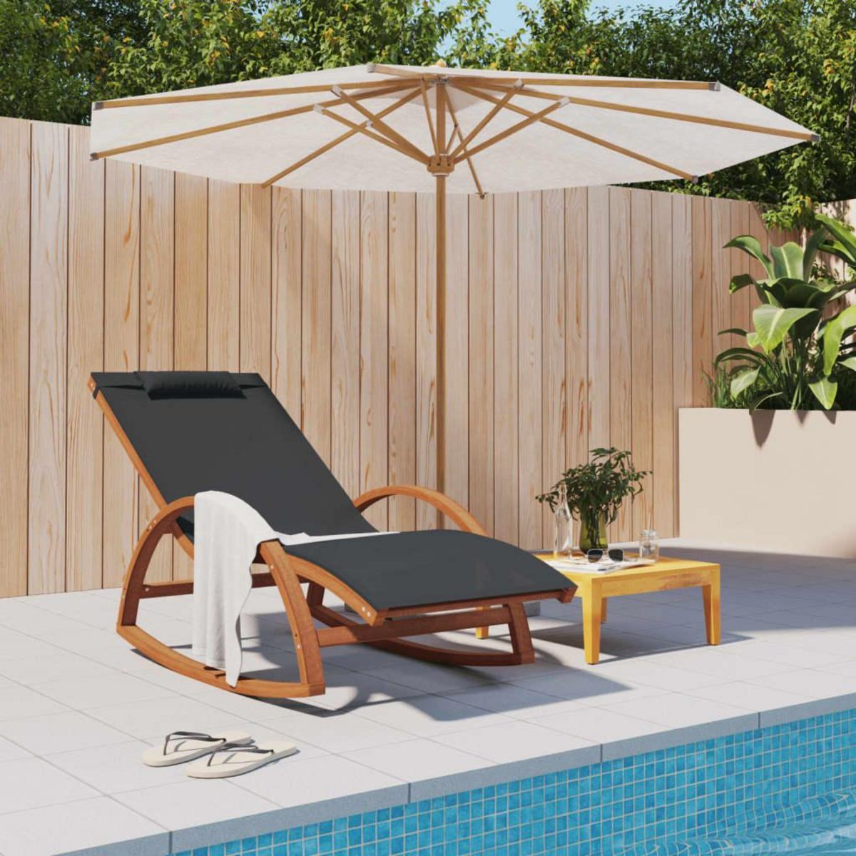 VIDAXL Chaise a bascule textilene gris et bois de peuplier massif