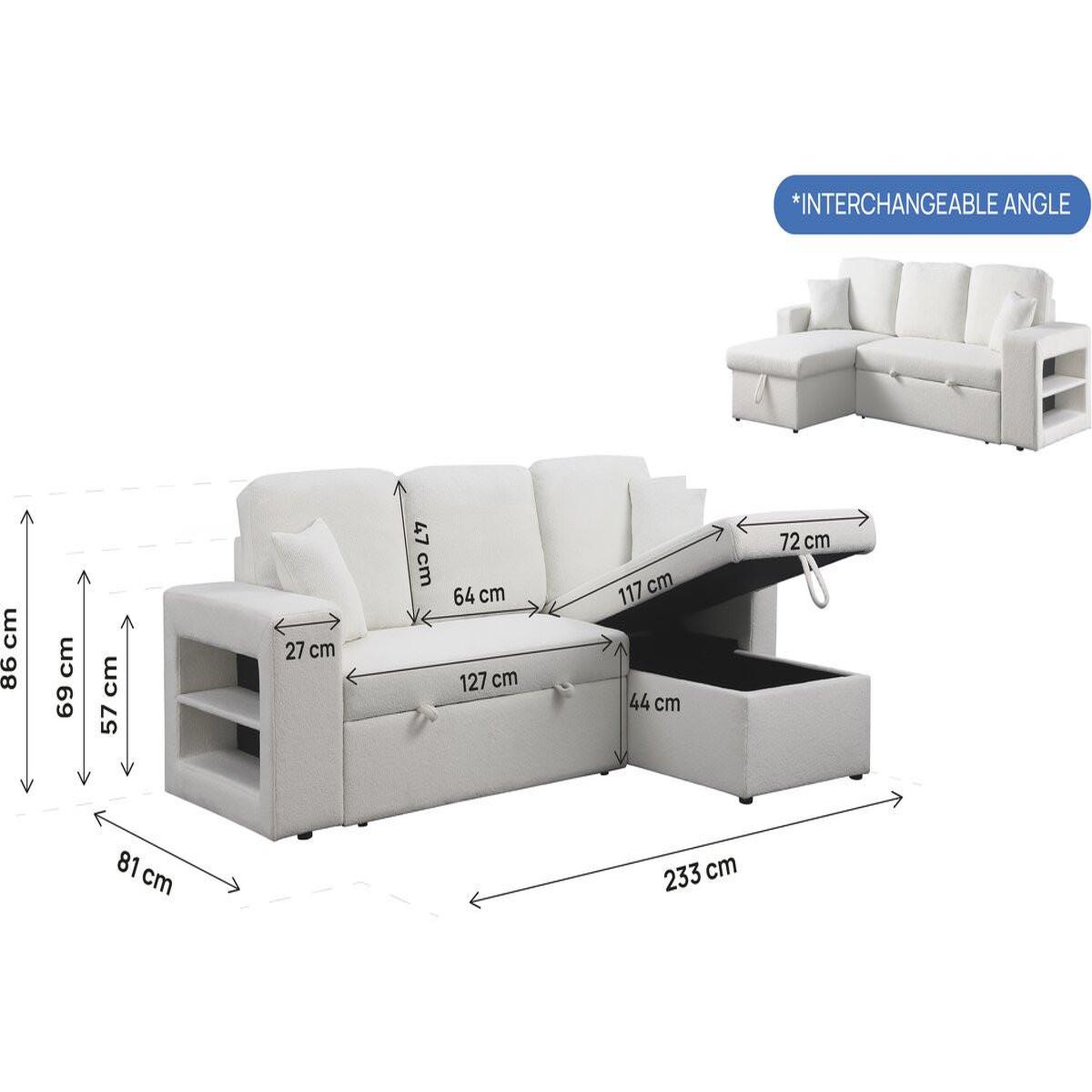 Voir la diapositive 4 : Habitat et Jardin Canapé d'angle bouclettes convertible/reversible  axel  - 3 places - blanc