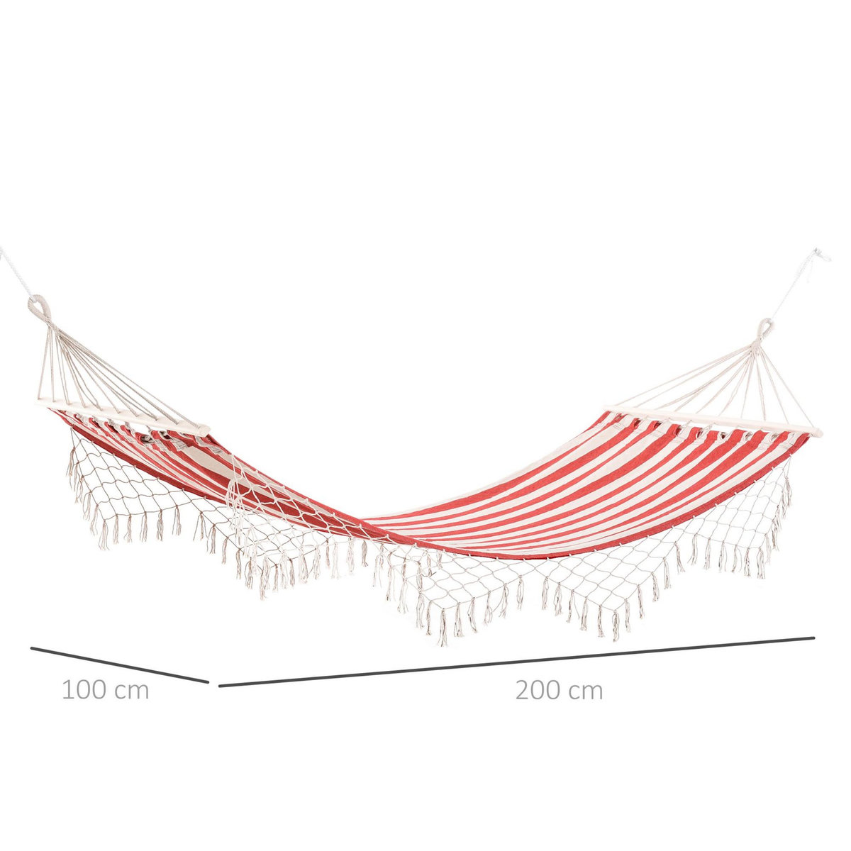 OUTSUNNY Hamac de voyage portable style hippie chic toile de hamac dim. 2L x 1l m coton polyester rouge crème rayé