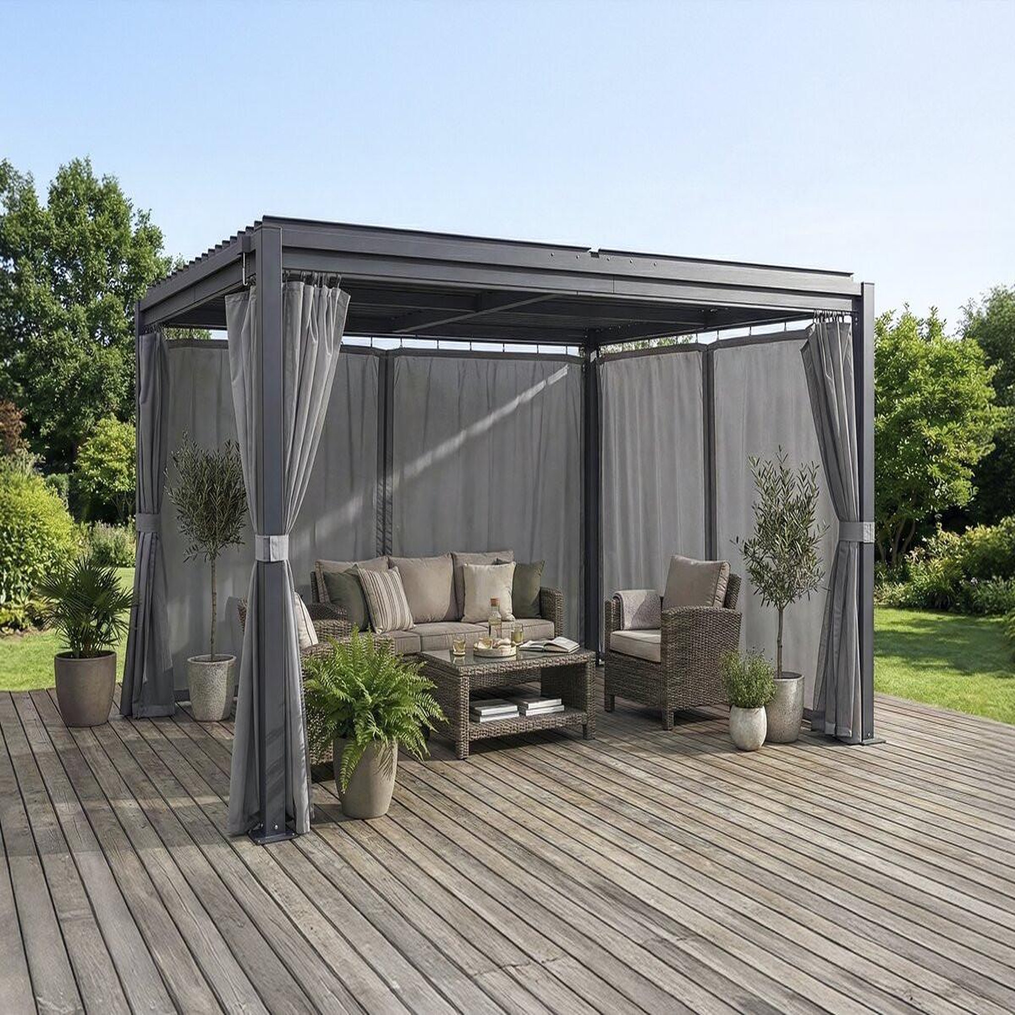 Voir la diapositive 2 : Habitat et Jardin Rideau + moustiquaire pour pergola bioclimatique  howard  - 3 x 4 m - gris