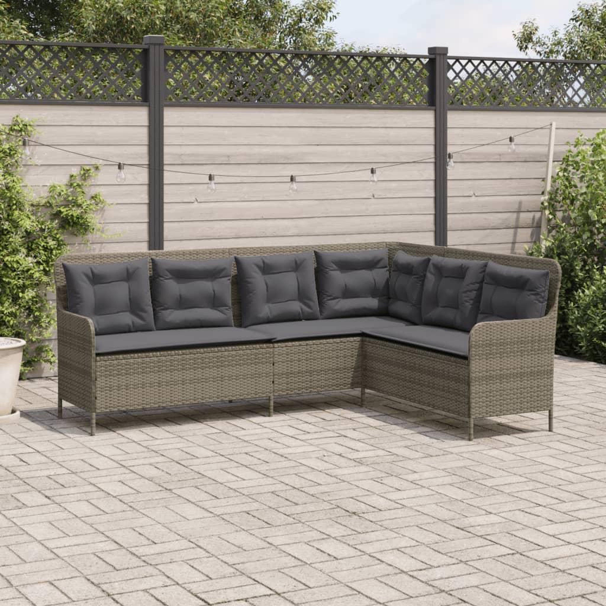 Voir la diapositive 3 : VIDAXL Canape de jardin avec coussins forme de L gris resine tressee