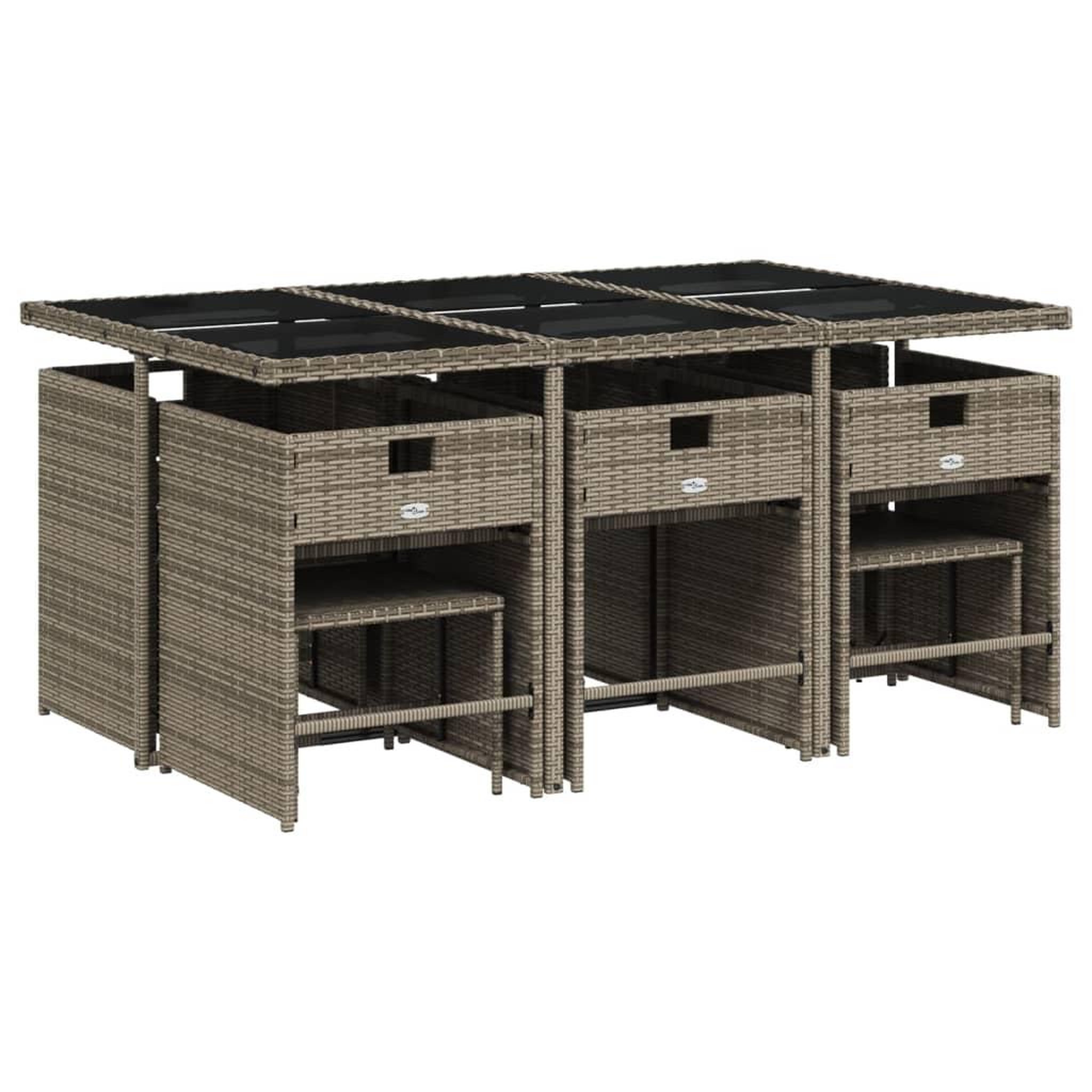 Voir la diapositive 3 : VIDAXL Ensemble a manger de jardin 11pcs avec coussins gris poly rotin