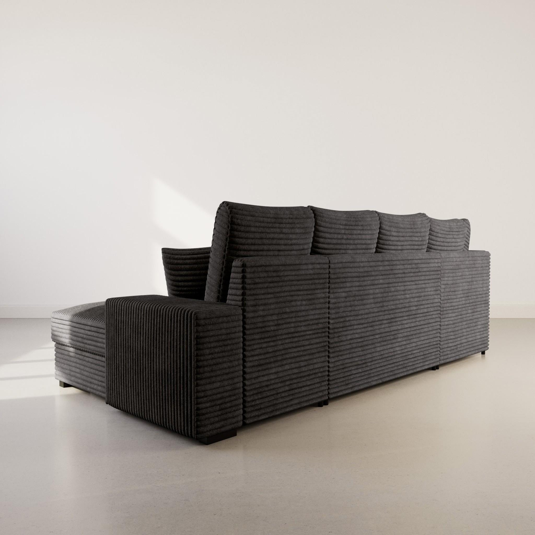 Voir la diapositive 6 : BEST MOBILIER Lorie - canapé panoramique d'angle gauche 7 places convertible en velours côtelé grosse côte avec coffre