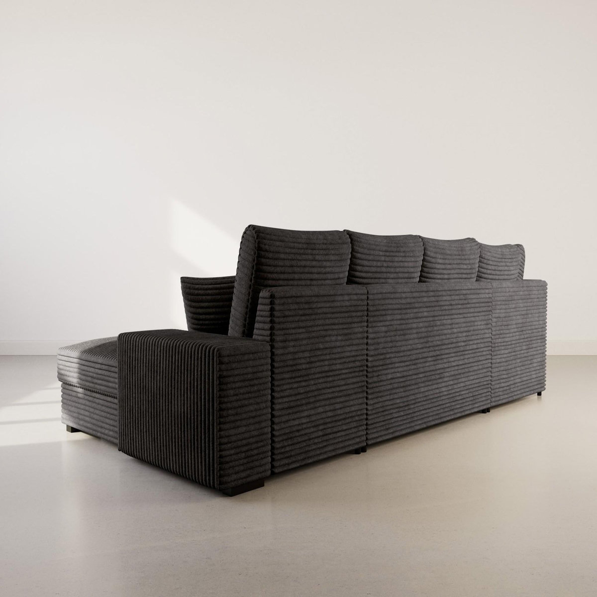 BEST MOBILIER Lorie - canapé panoramique d'angle gauche 7 places convertible en velours côtelé grosse côte avec coffre