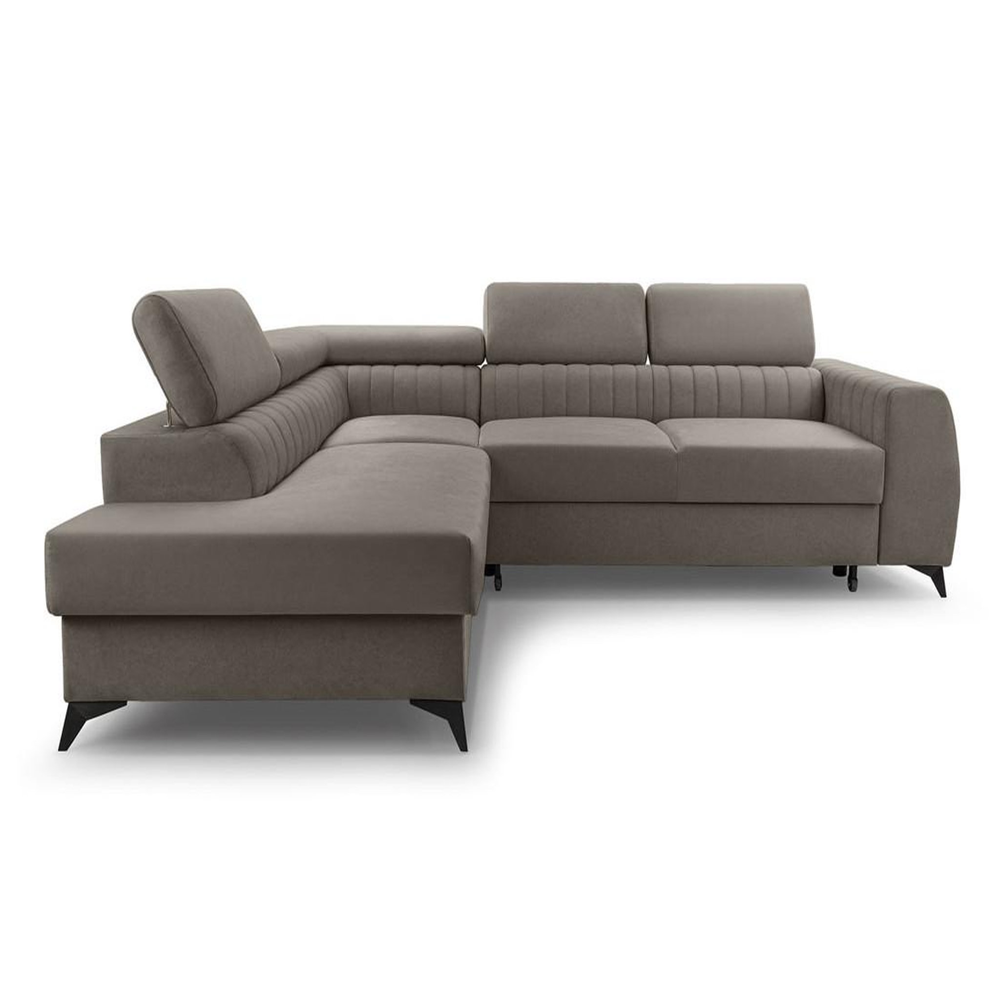 Voir la diapositive 1 : BEST MOBILIER Aneta - canapé d'angle gauche 5 places - convertible avec coffre et têtières - en velours