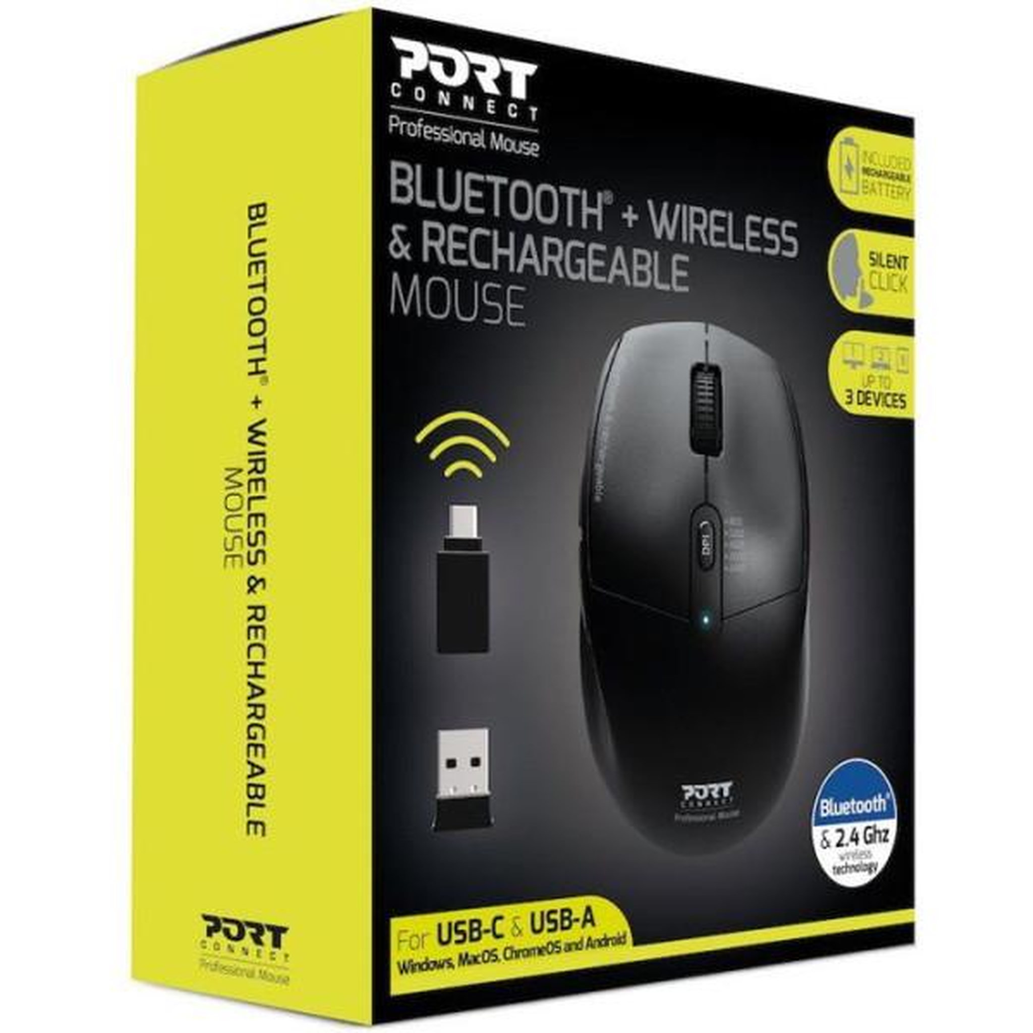 Voir la diapositive 6 : PORT DESIGNS Souris sans fil - PORT Designs - 900715 PRO - Bluetooth & 2.4 GHz - Rechargeable - Noir