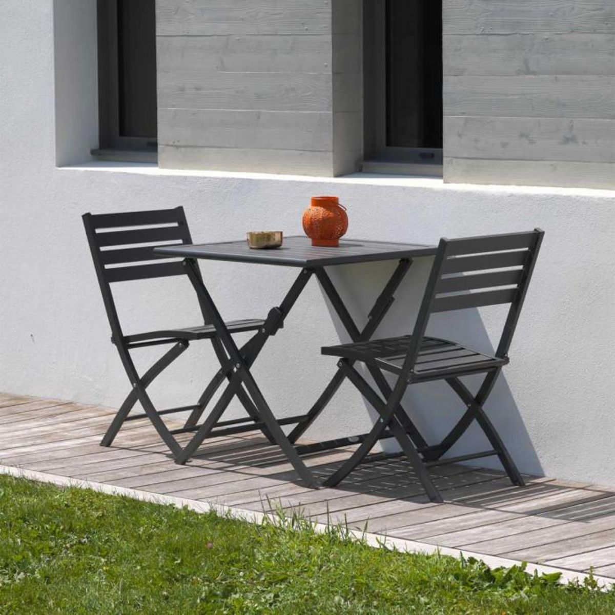 Paris Prix Lot de 2 Chaises de Jardin Pliantes  Marius  82cm Gris Anthracite