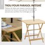 Voir la diapositive 4 : OUTSUNNY Table de jardin camping pliable plateau à lattes dim. 70L x 70l x 70H cm espace parasol bois sapin pré-huilé