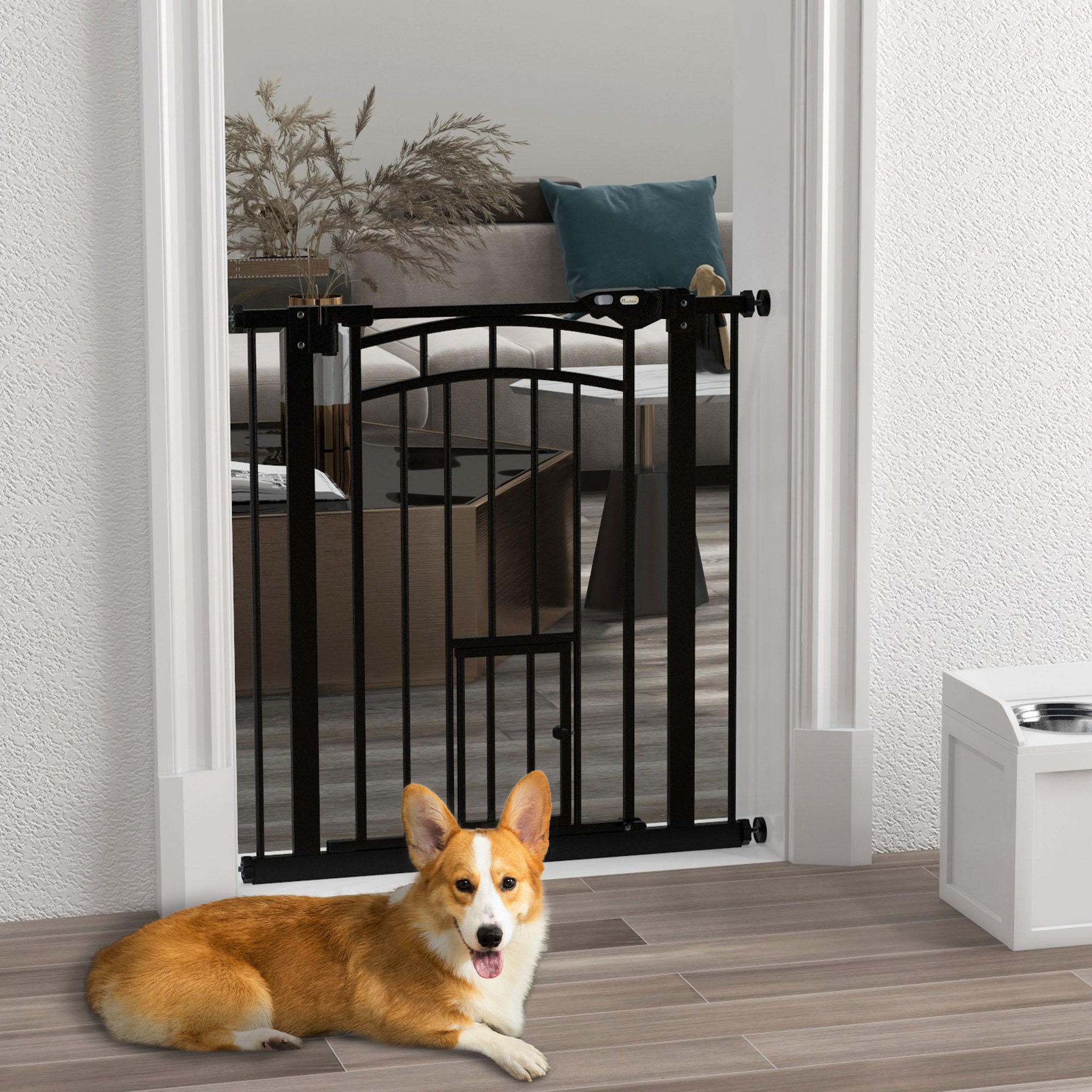 Voir la diapositive 2 : PAWHUT Barrière de sécurité pour chien - barrière à pression ajustable - double système de verrouillage - acier noir