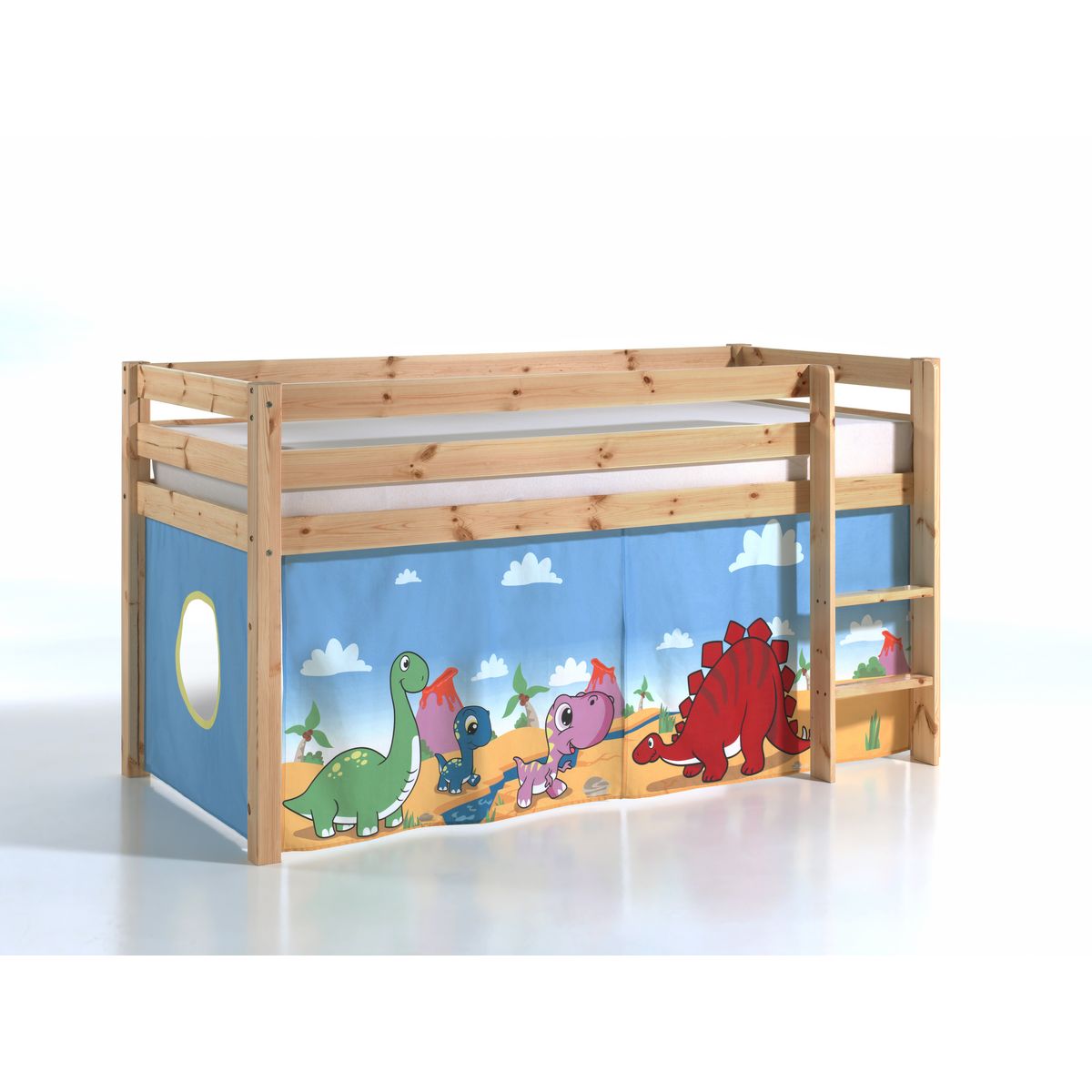 Lit mi-hauteur nature en pin WOODY, space ou dino