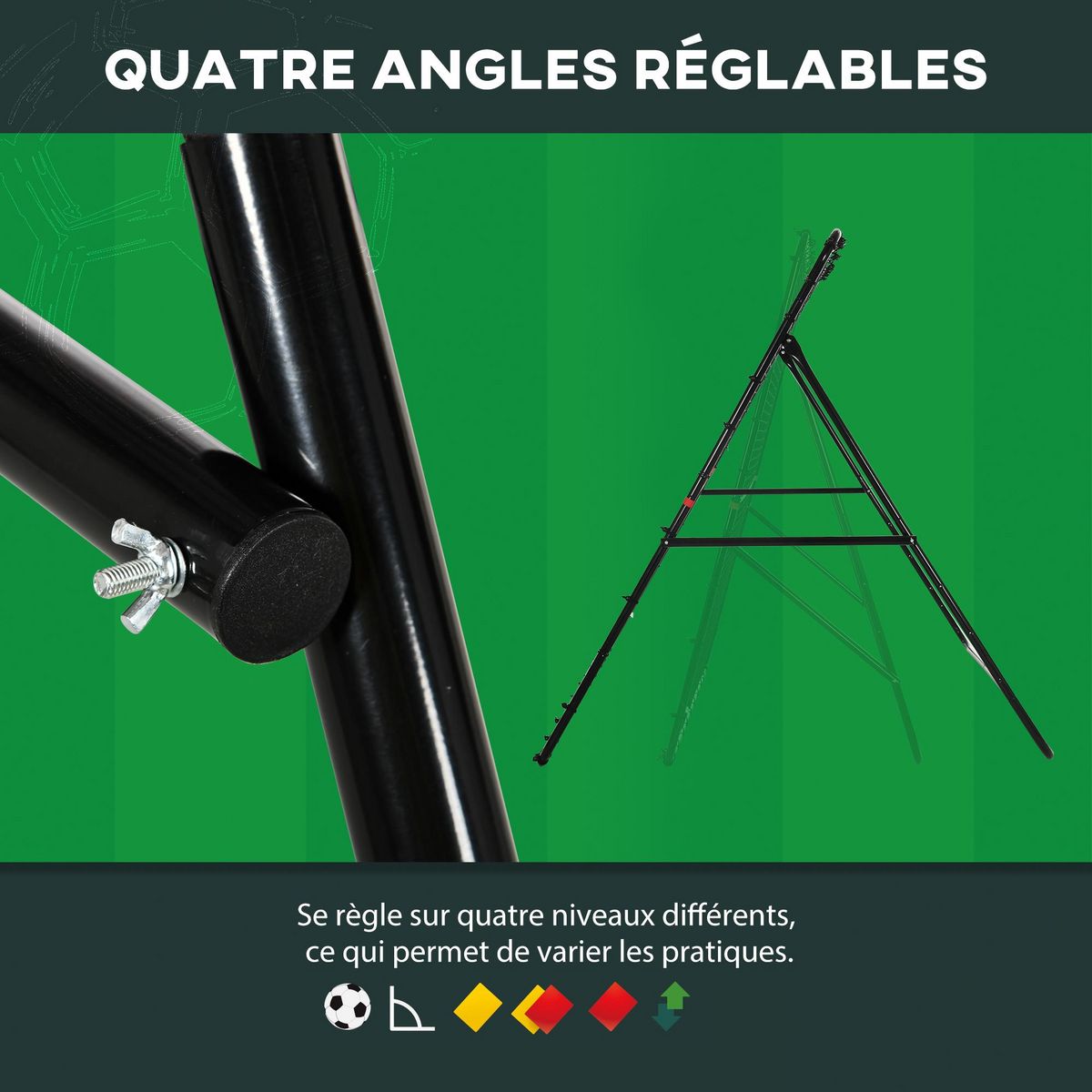 HOMCOM Filet de rebond de football - rebondisseur de football angle réglable - dim. 280L x 185H cm - rouge noir