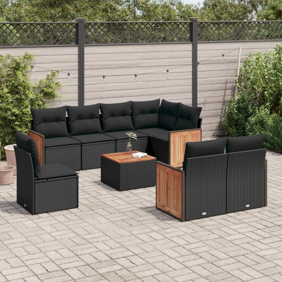 VIDAXL Salon de jardin 9 pcs avec coussins noir resine tressee