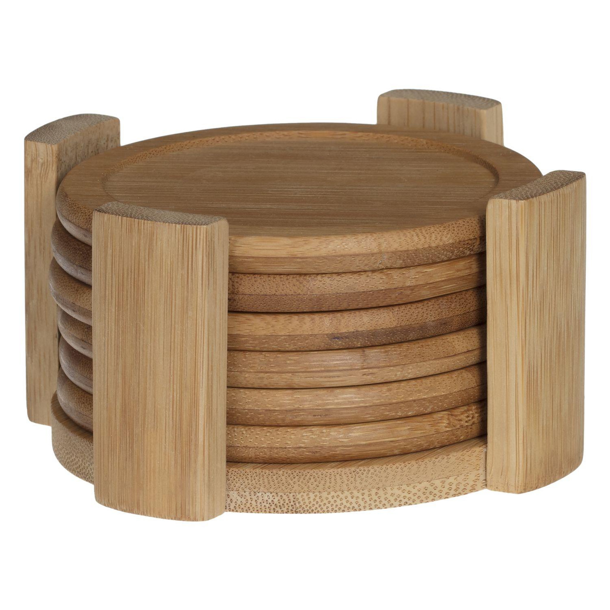 Voir la diapositive 1 : SECRET DE GOURMET Lot de 6 Dessous de verre en bambou et son rack de rangement