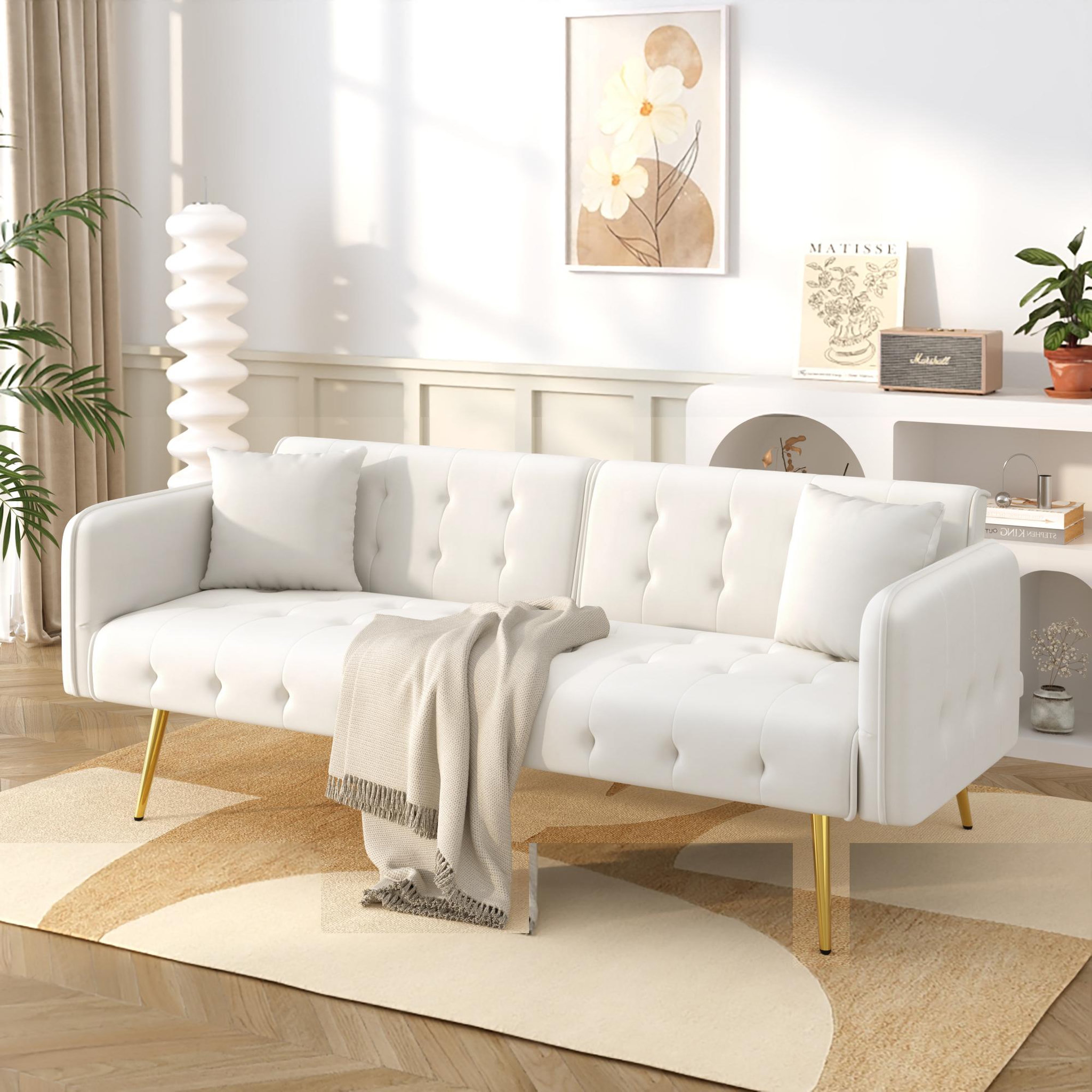Voir la diapositive 4 : MERAX Canapé droit convertible 2 pl velours