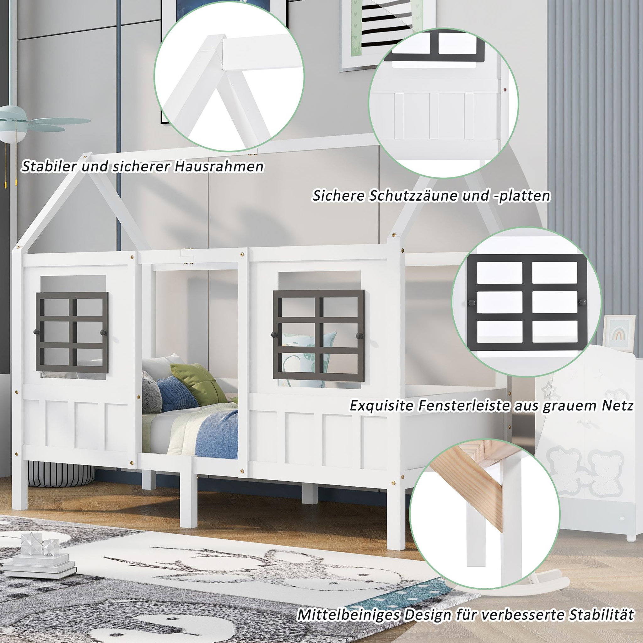 Voir la diapositive 5 : MERAX Lit cabane enfant 90x200cm pin coloris blanc