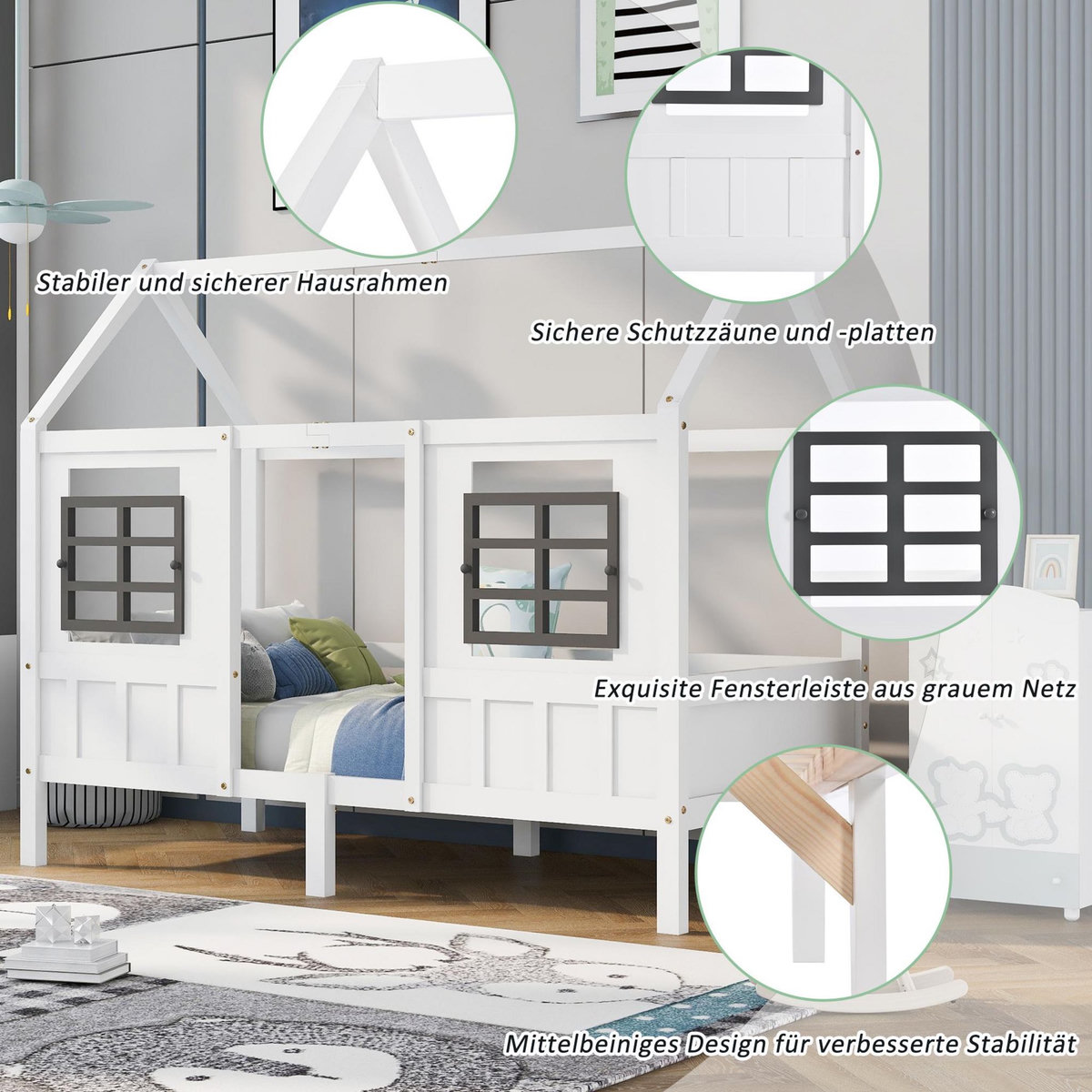 MERAX Lit cabane enfant 90x200cm pin coloris blanc