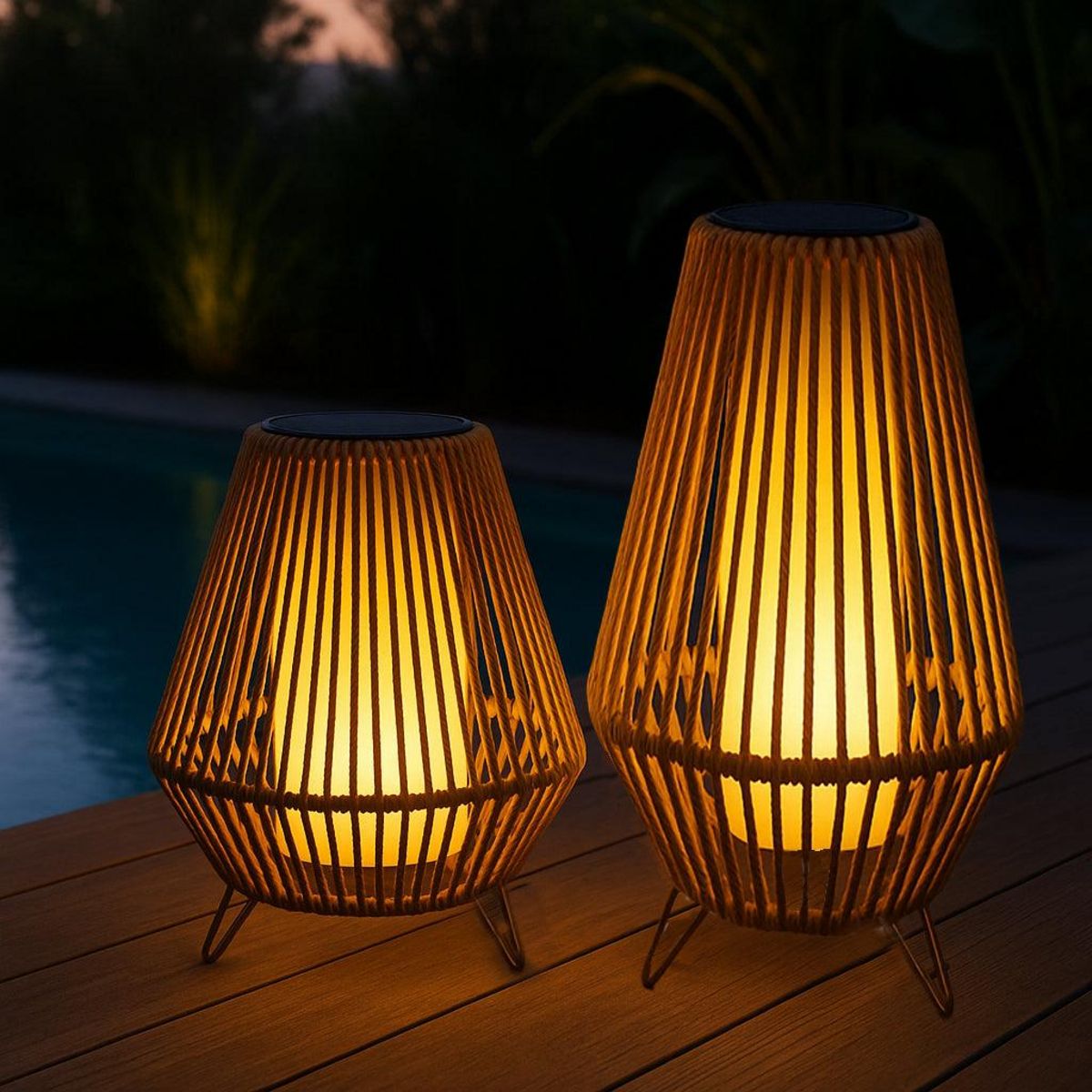 Lumisky Lanterne solaire SALOMEA Beige Rotin 30 x 30 x H 47cm