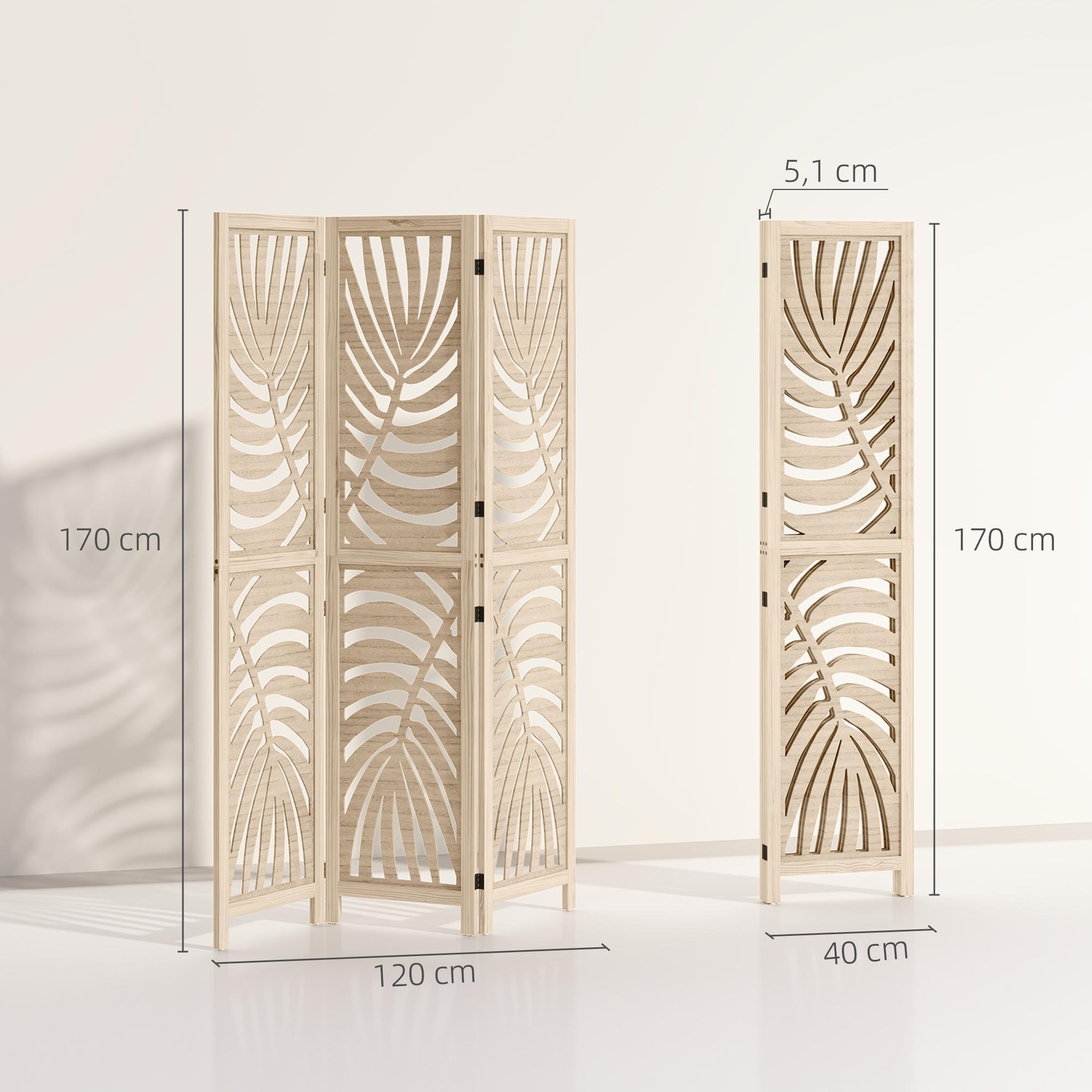 Voir la diapositive 3 : HOMCOM Paravent interieur 4 panneaux style exotique - séparateur pliable ajustable 2 parties - bois ajouré feuilles