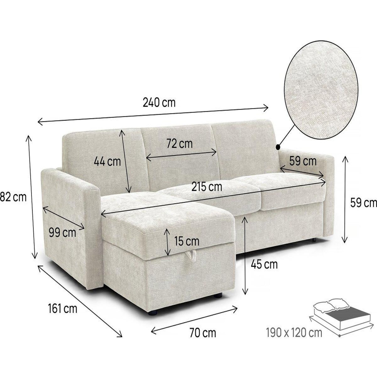 Habitat et Jardin Canapé d'angle réversible convertible express en tissu  Celia  - 3 places  - Beige