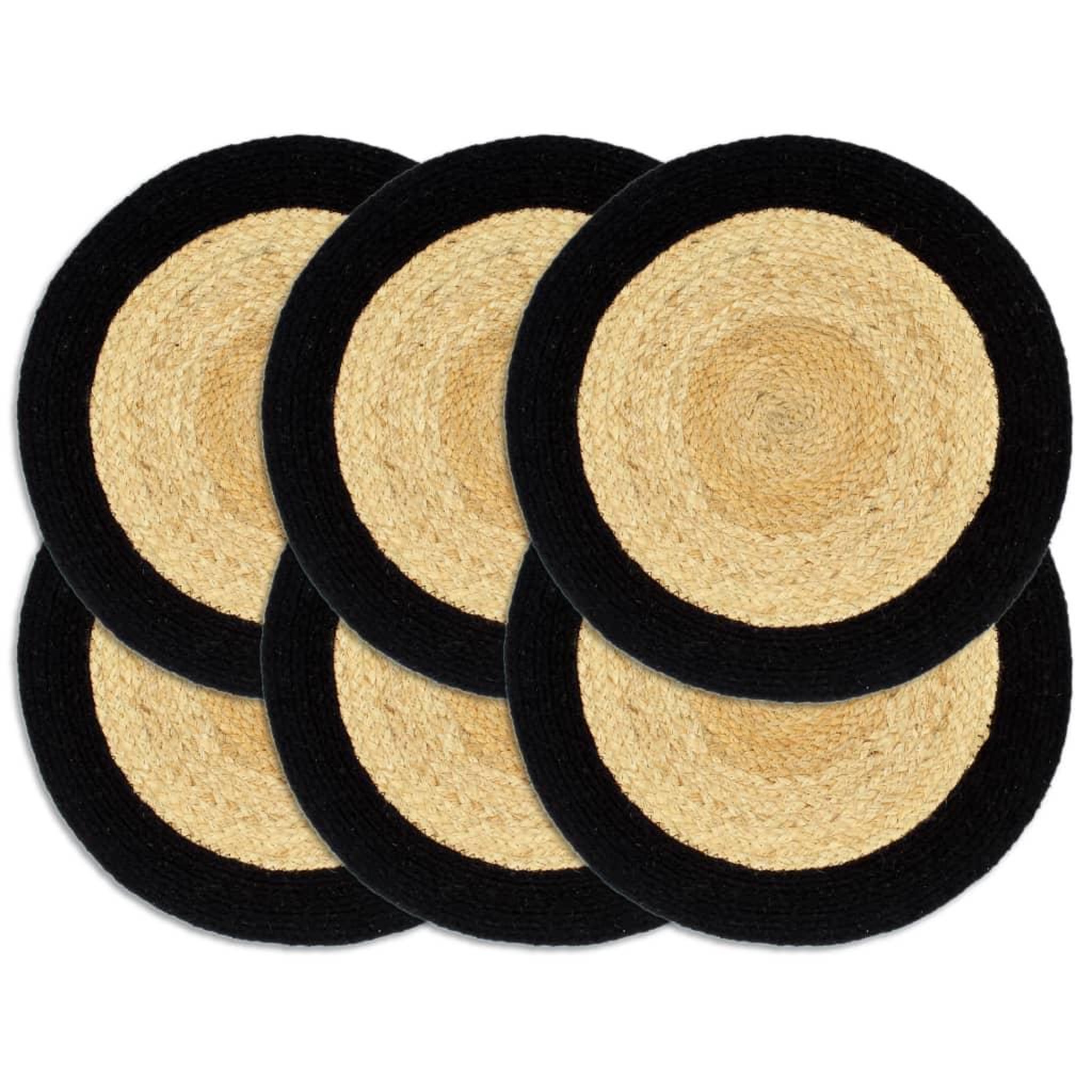 Voir la diapositive 1 : VIDAXL Napperons 6 pcs Naturel et noir 38 cm Jute et coton