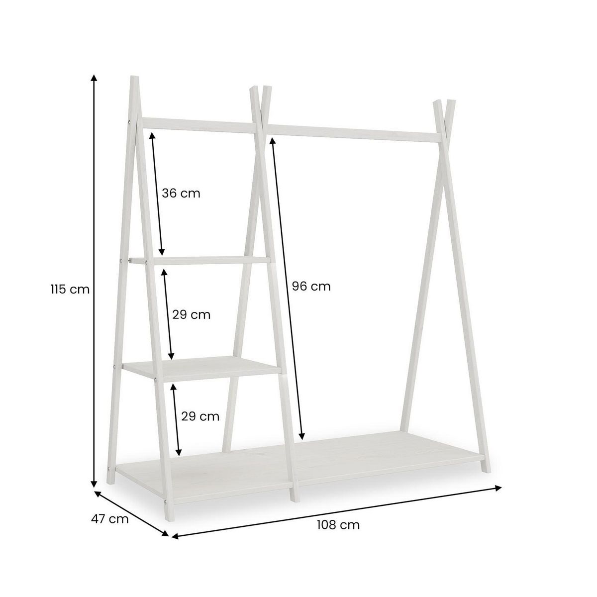 IDIMEX Penderie pour enfants LOTTE avec 3 étagères, en bois massif