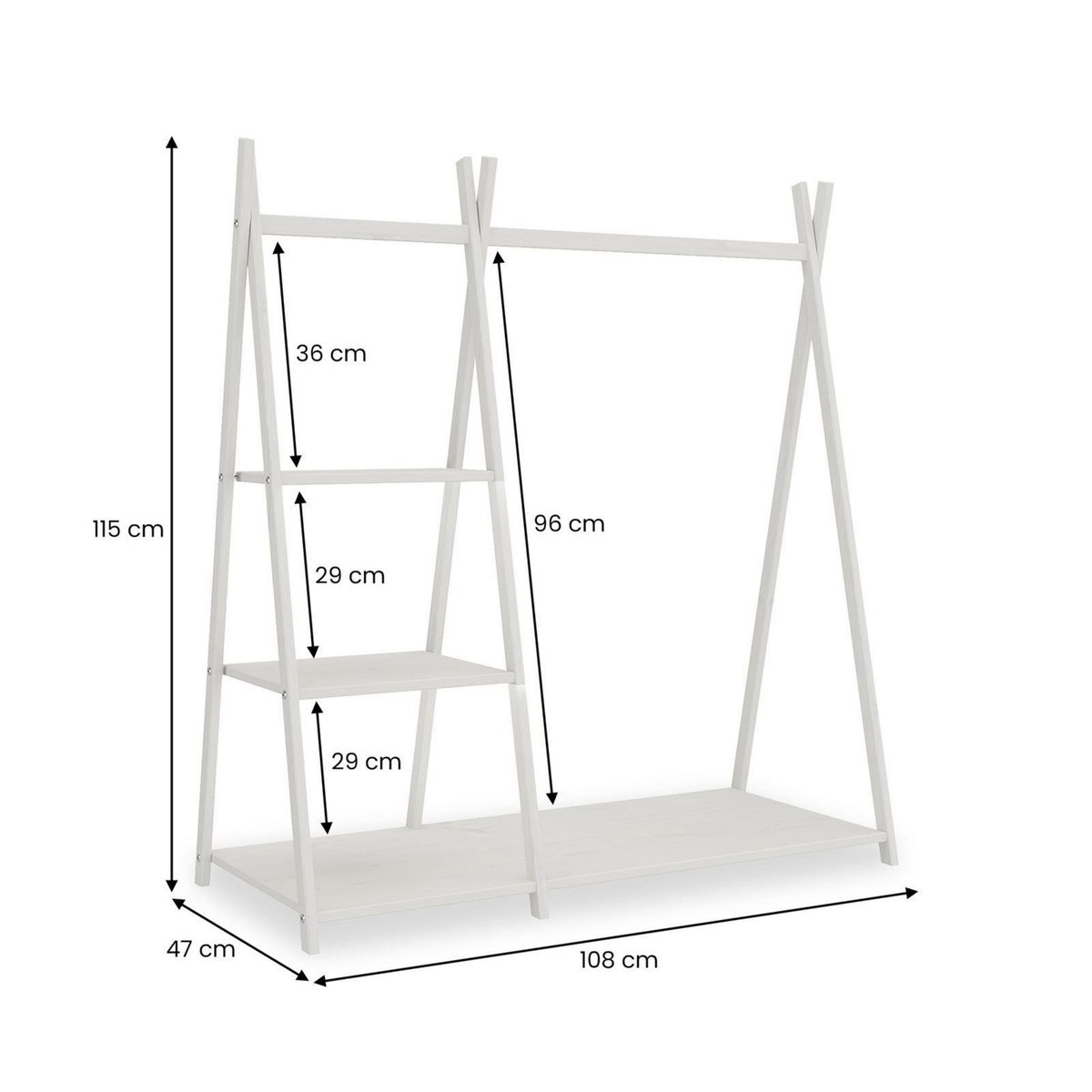 IDIMEX Penderie pour enfants LOTTE avec 3 étagères, en bois massif
