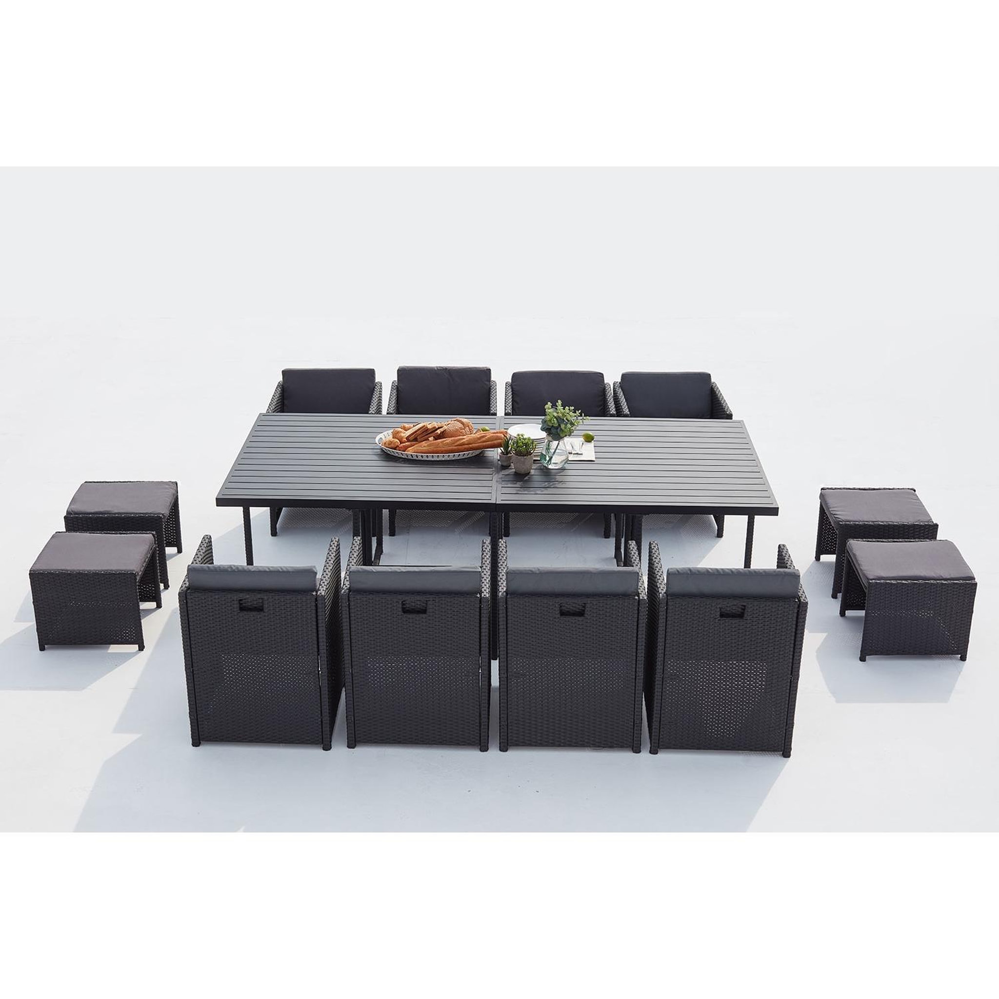 Voir la diapositive 5 : CONCEPT USINE Table et chaise 12 places encastrables alu résine noir-gris sunset