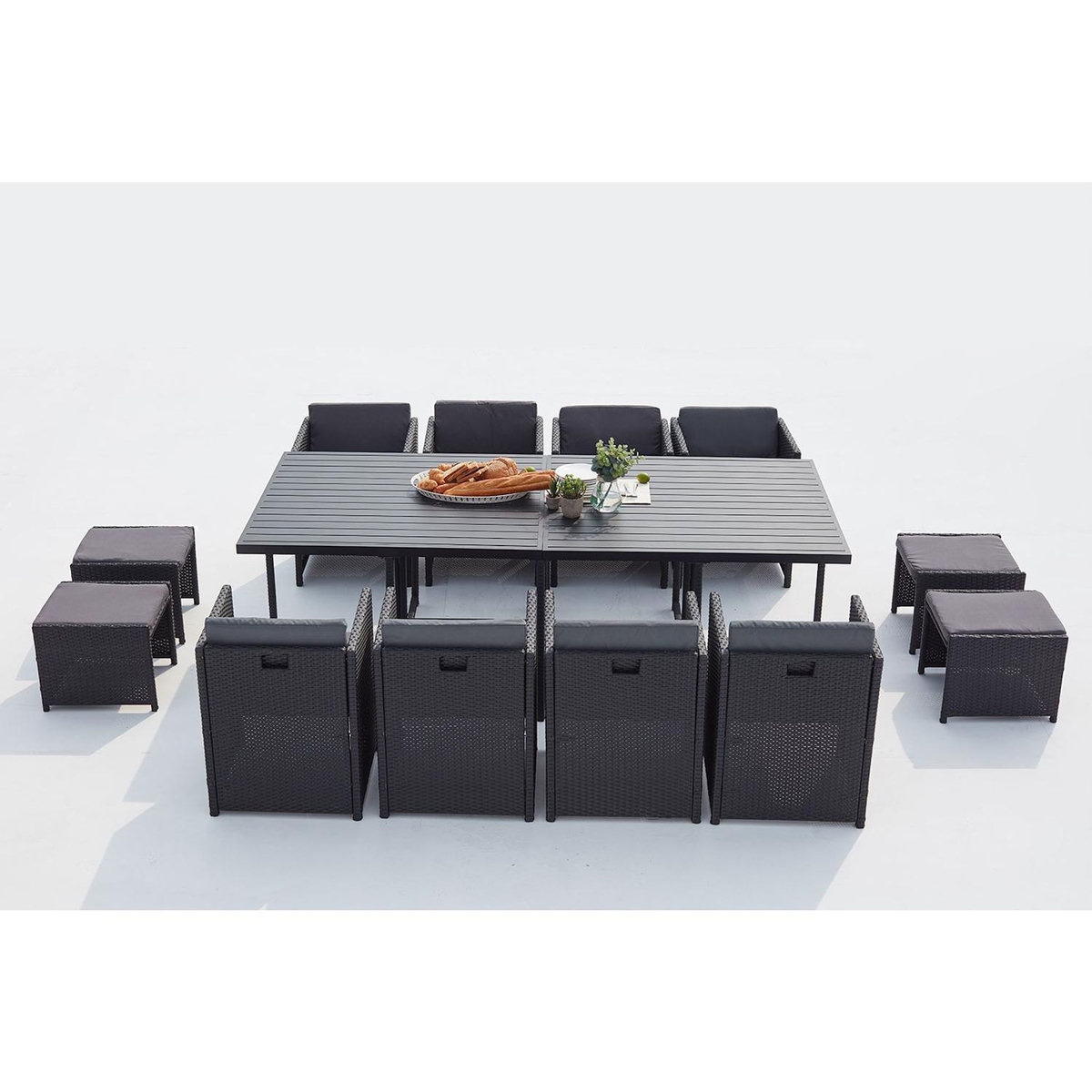 CONCEPT USINE Table et chaise 12 places encastrables alu résine noir-gris SUNSET